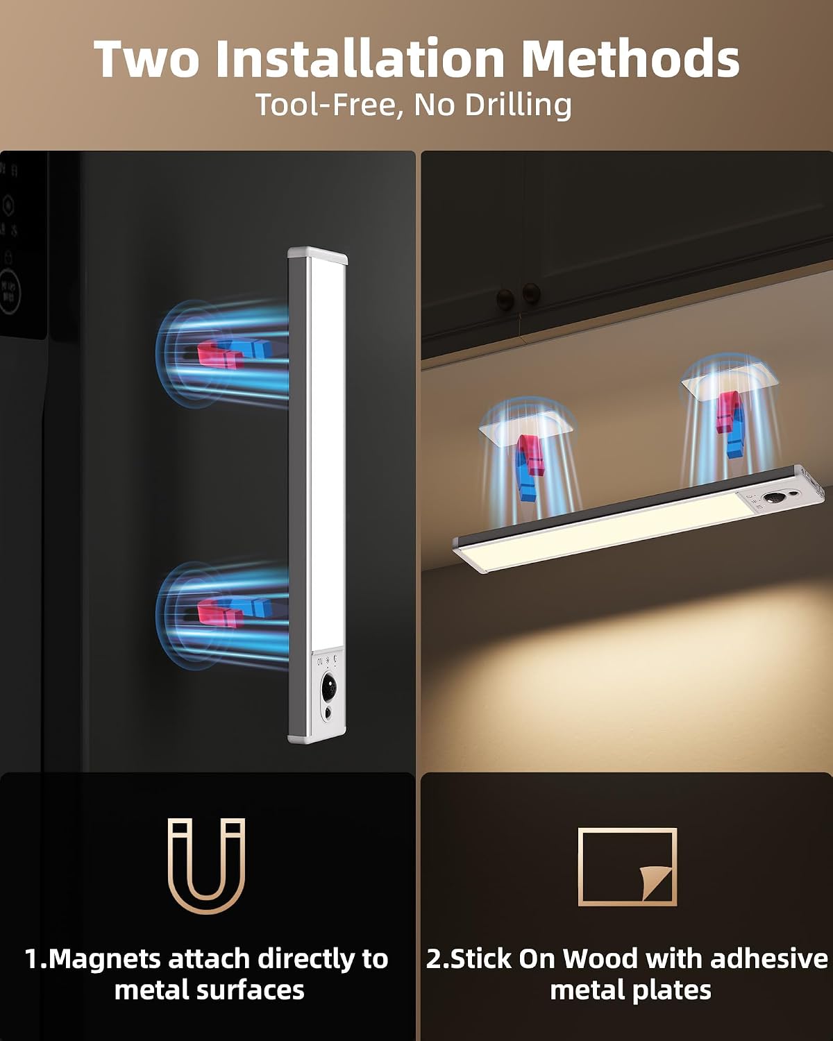 EZVALO 3-Pack Under Cabinet Lighting, 2400mAh Motion Sensor Light, LED Closet Lights Wireless, 3000K Dimmable, Timer