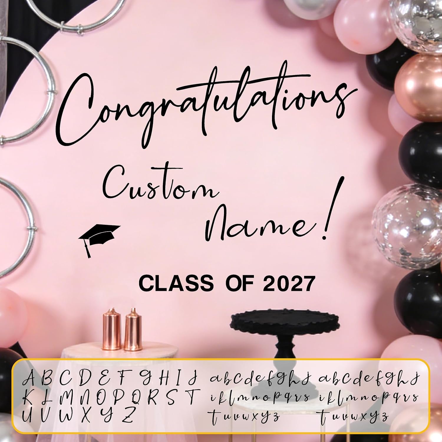 Custom Name Class of 2026 Sign for Backdrop 2026 Graduation Decorations Decals / Black Graduation