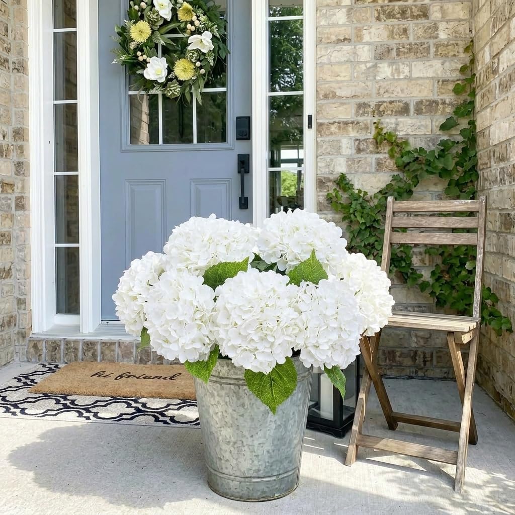 Full Latex Faux Hydrangea Flowers / White / Set of 3