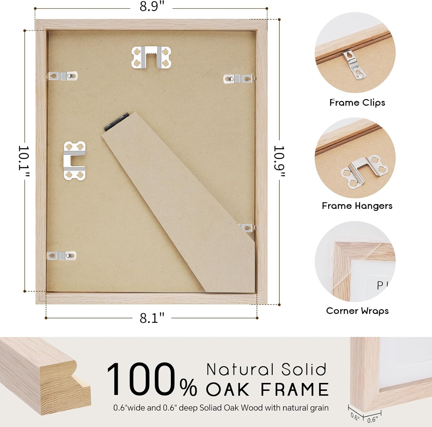 Solid Oak Wood Picture Frame / Beige-1p / 8 x 10