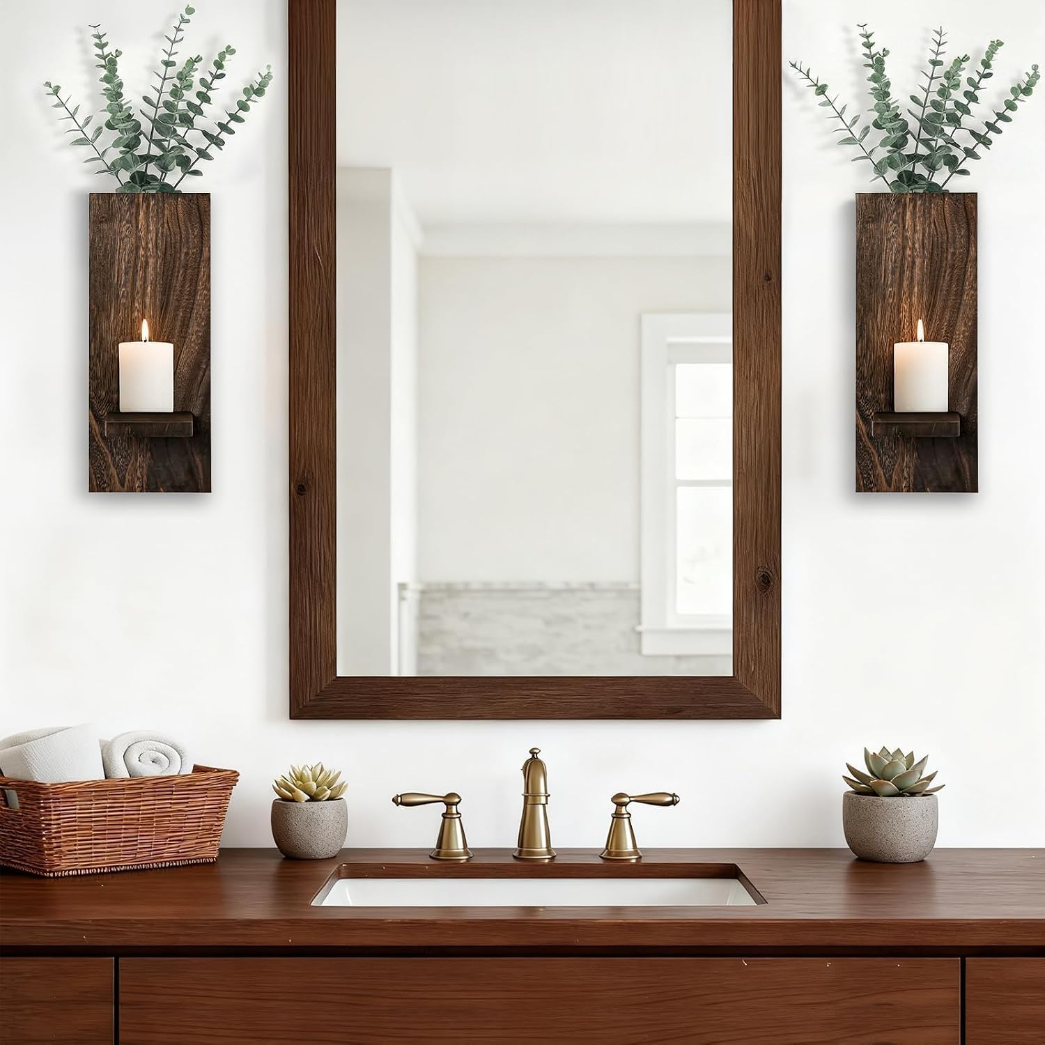 Farmhouse Wall Planter for Small Spaces / Dark Walnut / Set of 2