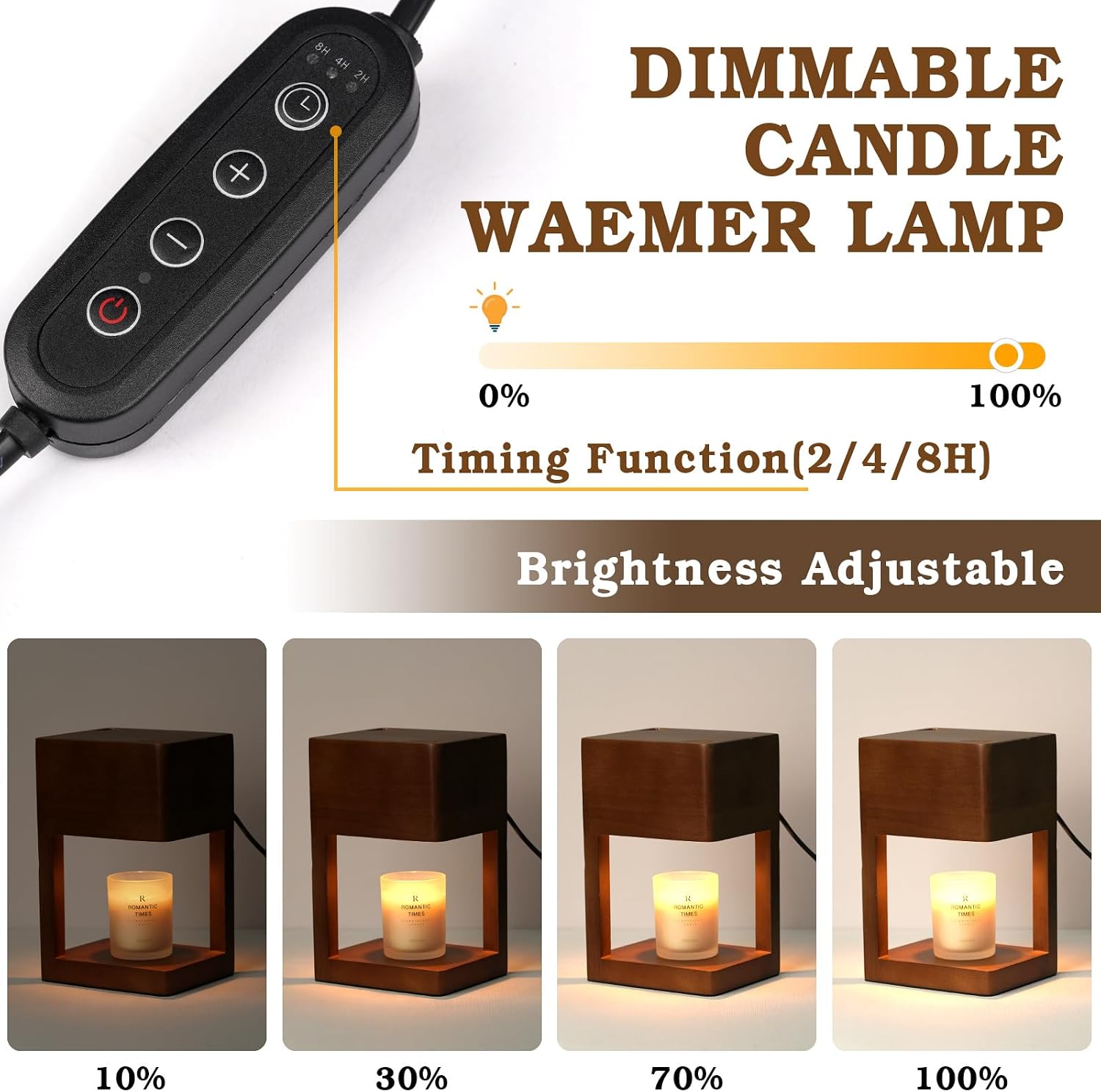 Candle Warmer Lamp Wood with Timer, Dimmable Electric Candle Lamp Warmer for Jar Candles, 2*35 Watt Bulb, Mothers Day