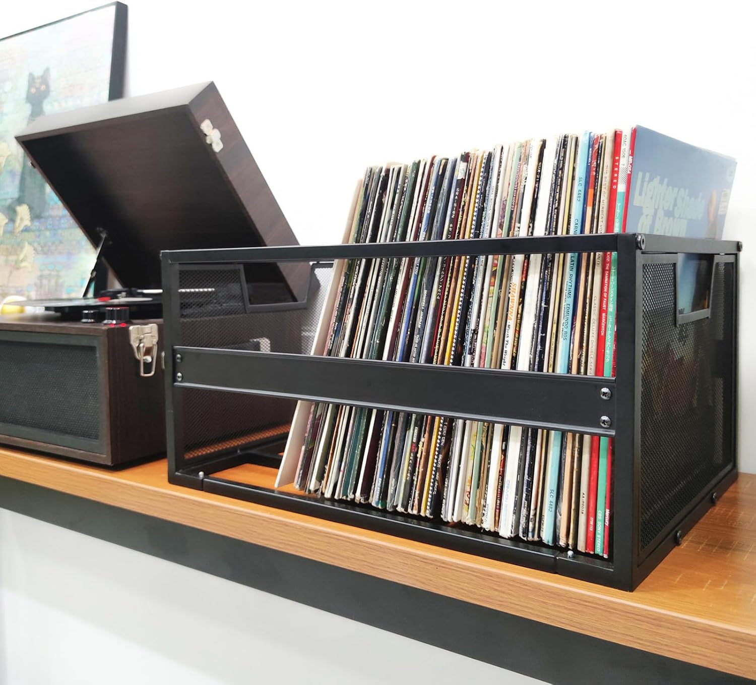 Metal Vinyl Record Storage Crate with Wheels, Vinyl Record Holder for Albums, Vinyl Record Storage Rack - Holds up to