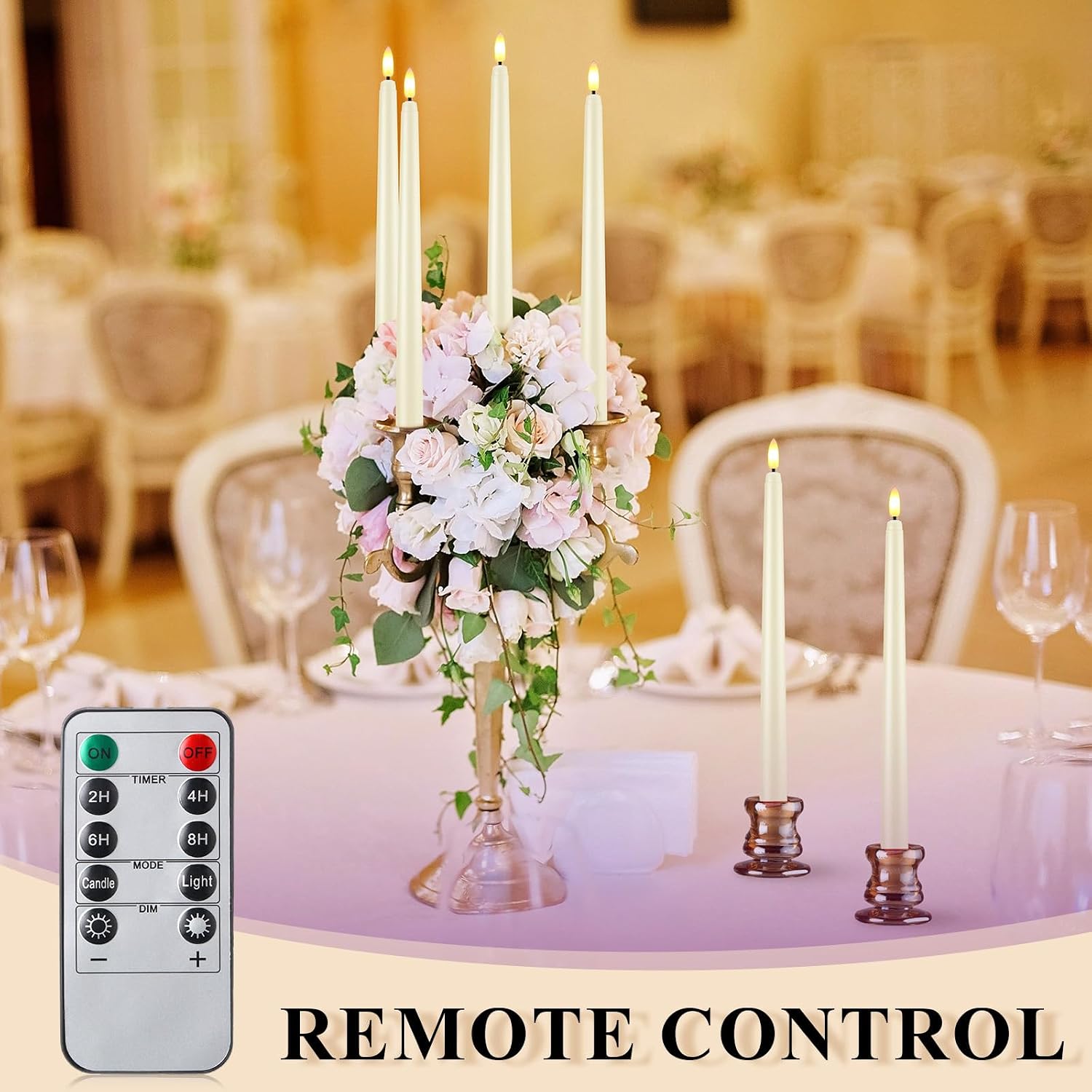 Reginary 48 Pcs Flameless Taper Candles with 4 Remote,Ivory,11 Inches | Battery Operated Timer Function, Flickering 3D