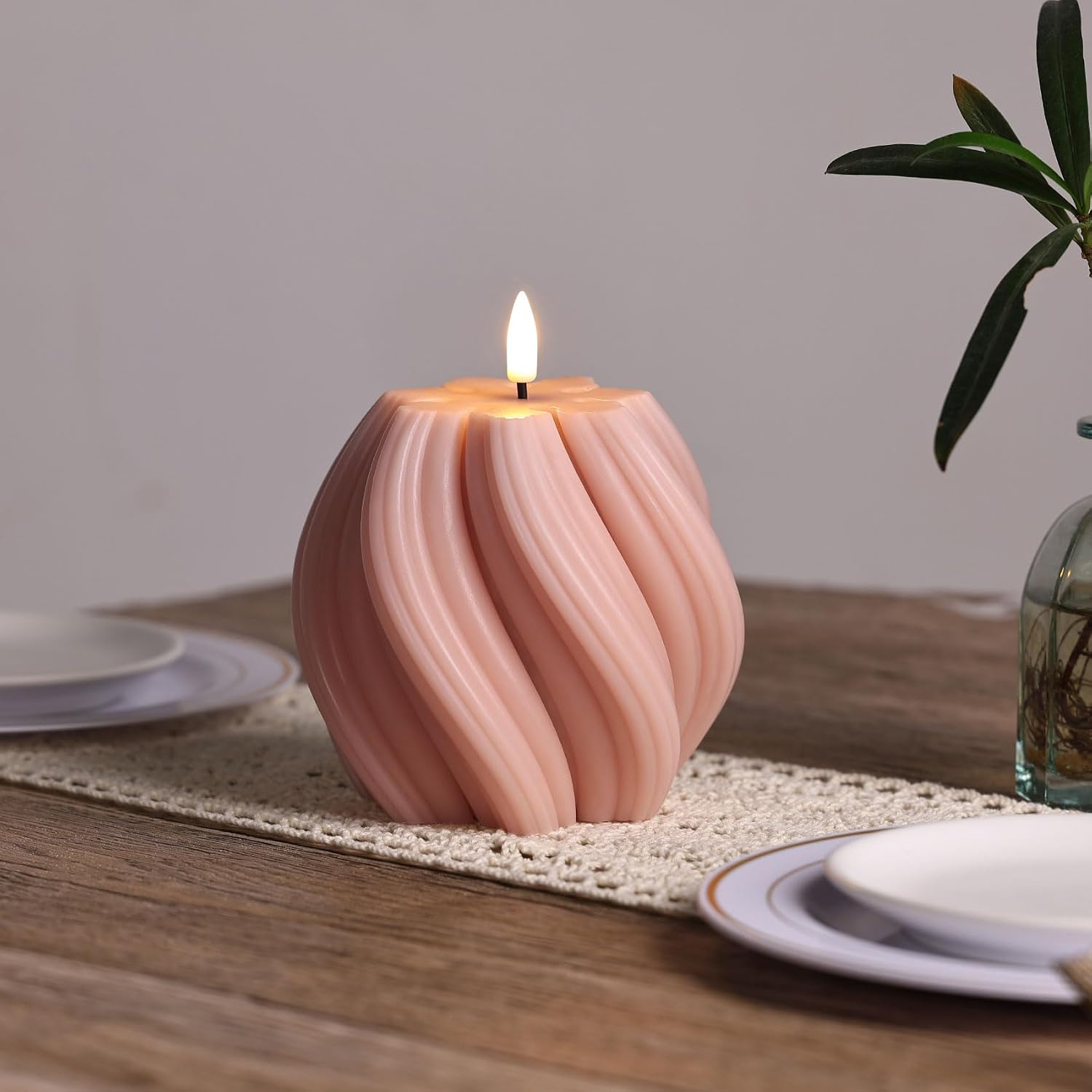 Swirl Flameless Candles / Dusty Pink / Set of 2