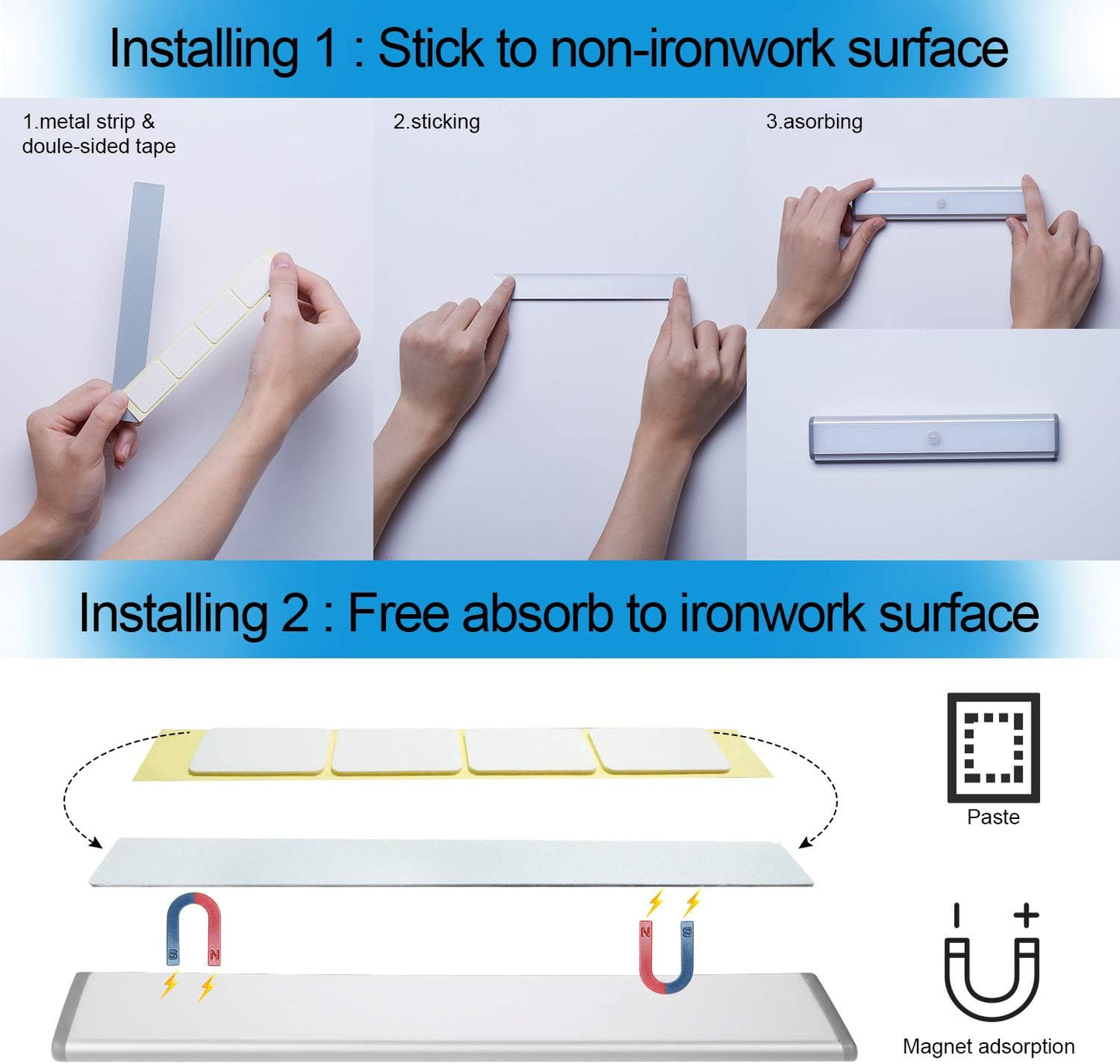 Motion Sensor Cabinet Lights,USB Rechargeable 20 LED Portable Cordless Closet Lighting,Wireless Under Counter Light