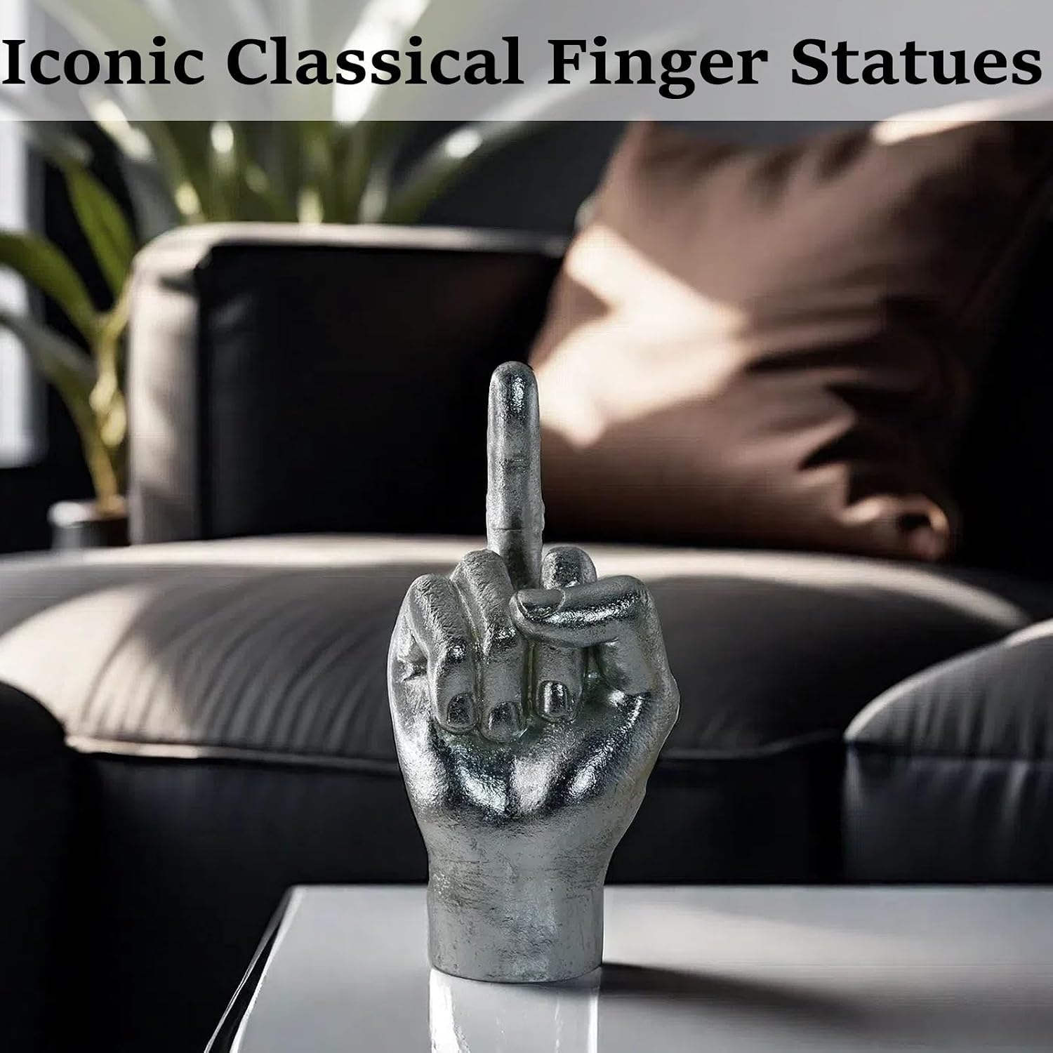 Gesture Statues and Sculptures / Silver Middle Finger