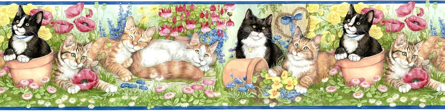 Wallpaper Border / Cats in Flower Garden