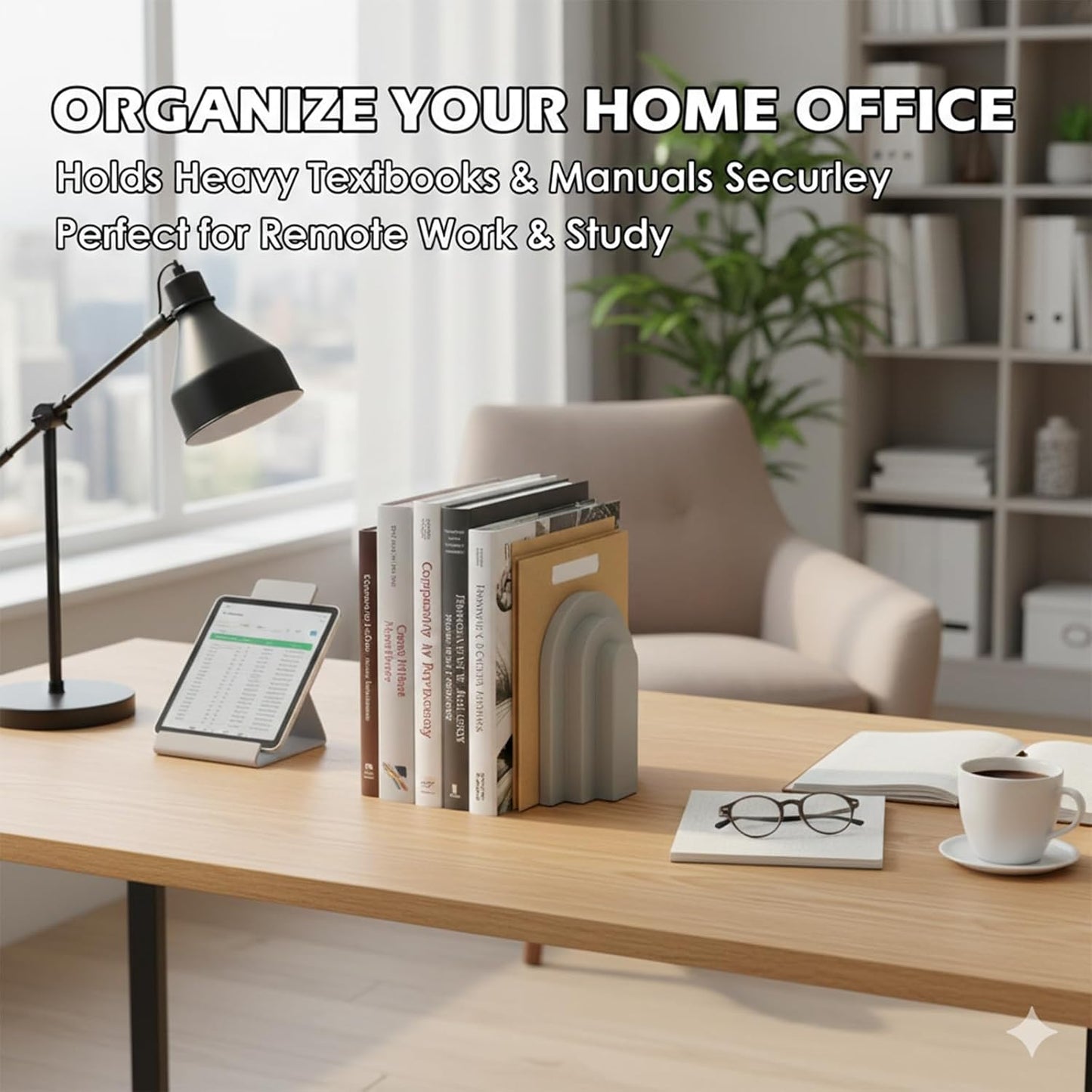 Wegaso Heavy Duty Concrete Bookends / Beige