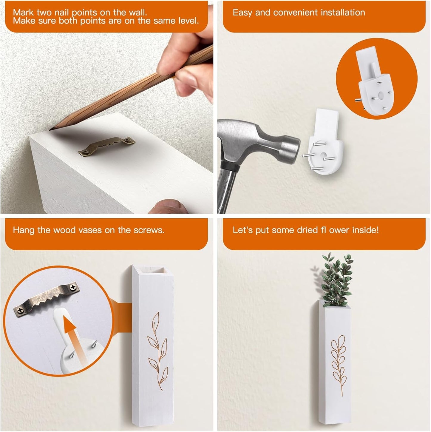 Wood Wall Planter / White / Set of 4