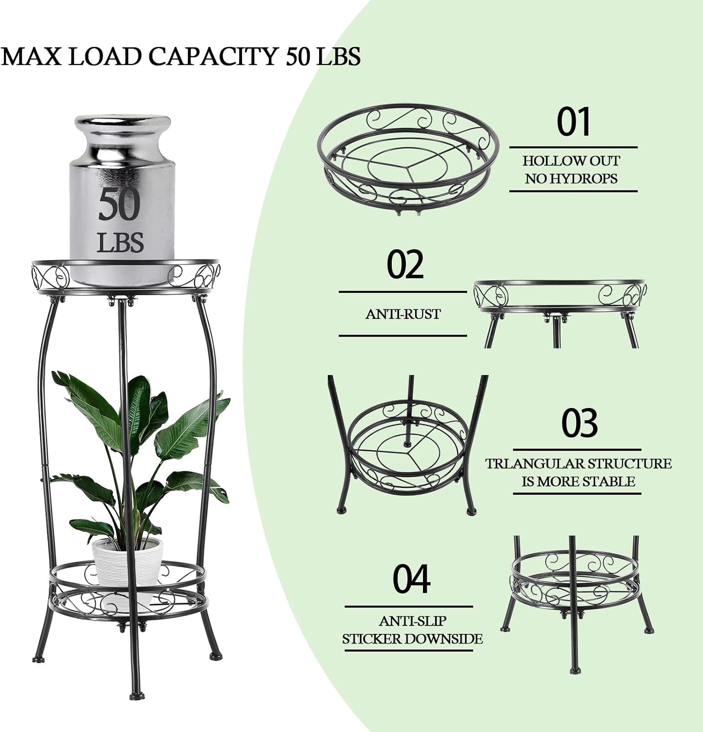 Kavlium Plant Stand Indoor Outdoor, 2 Pack, Tall Metal, 2 Tier 27.1 Inch | Rustproof Metal, Stable 3-Leg Base, Heavy