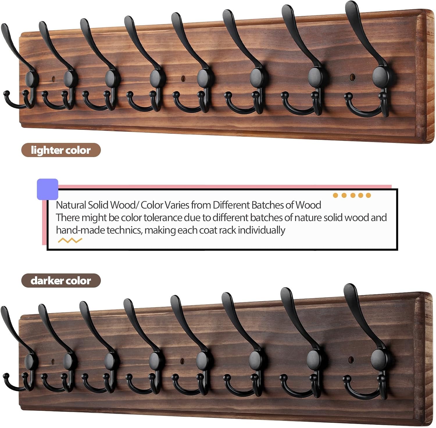 Coat Rack Wall Mount, Wooden Heavy Duty Coat Rack for Wall,8 Triple Coat Hanger Hooks for Hanging