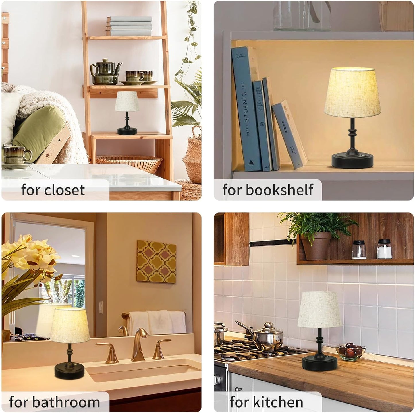 ONEWISH Small Cordless Lamp, Battery Operated Table lamp Dimmable, 4000mAh Rechargeable, Touch Bedside Lamp with Beige