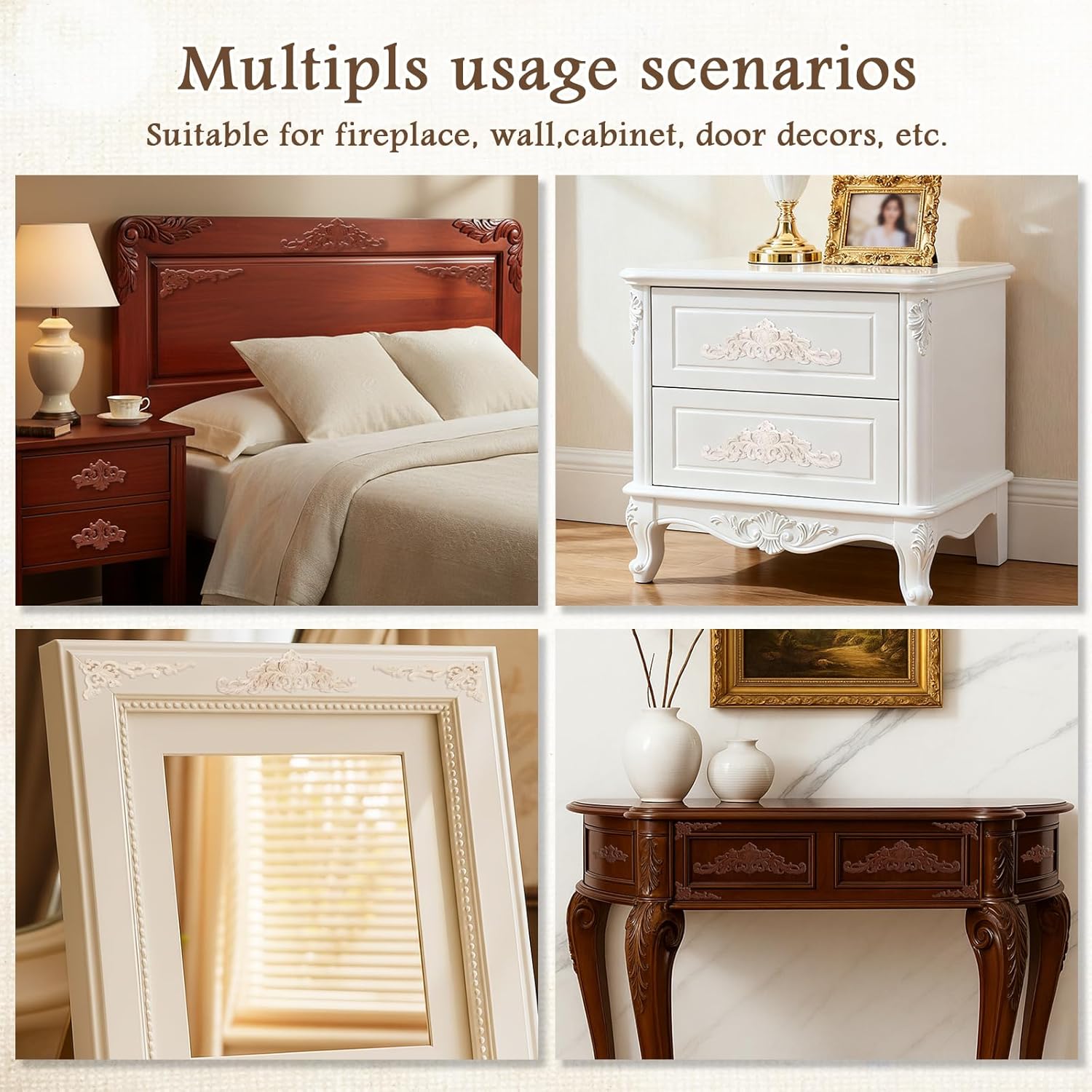 Wood Appliques and Onlays for Furniture Carved Onlays DIY / Delicate Style / Large Size / Set of 8