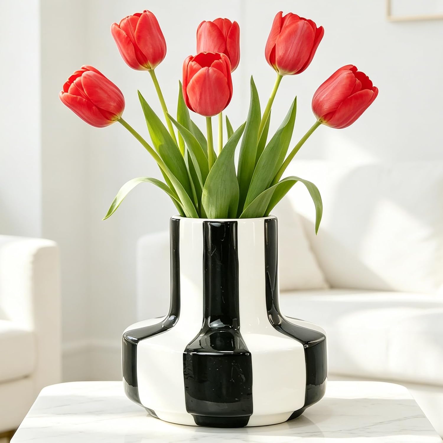 Striped Ceramic Vases / Black / 5.5 Inch