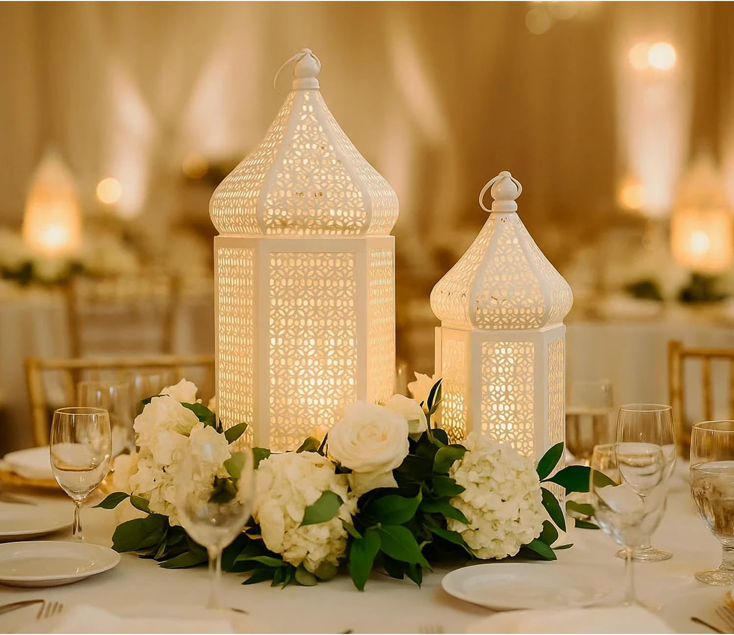 VELA LANTERNS Large Temple Tower Moroccan Lantern Lamp Decorative Candle Holders for Ramadan Decorations, Hanging