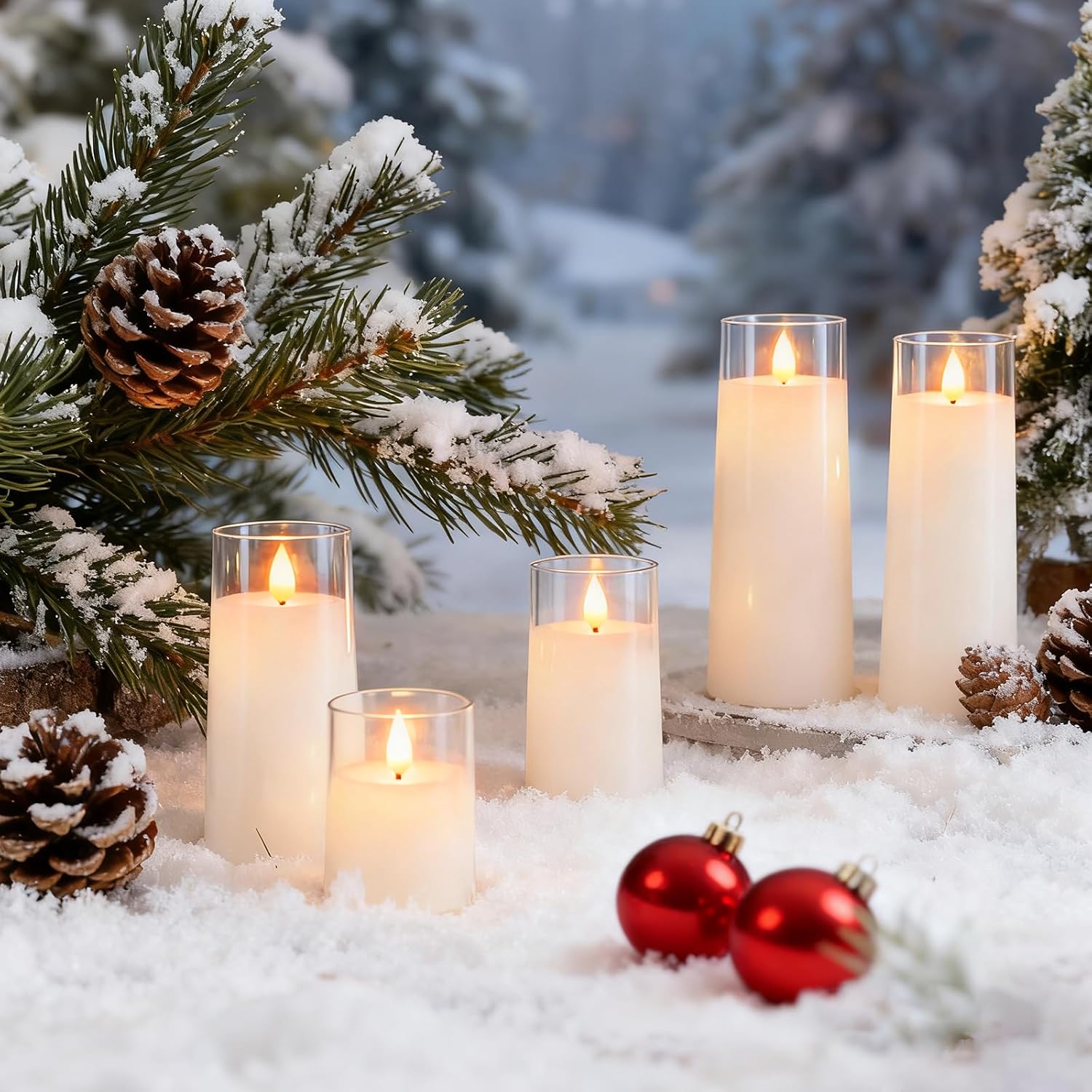 Raycare Flameless Candles Battery Operated with Remote Timer, Acrylic Flickering LED Pillar Candle for Valentine's Day