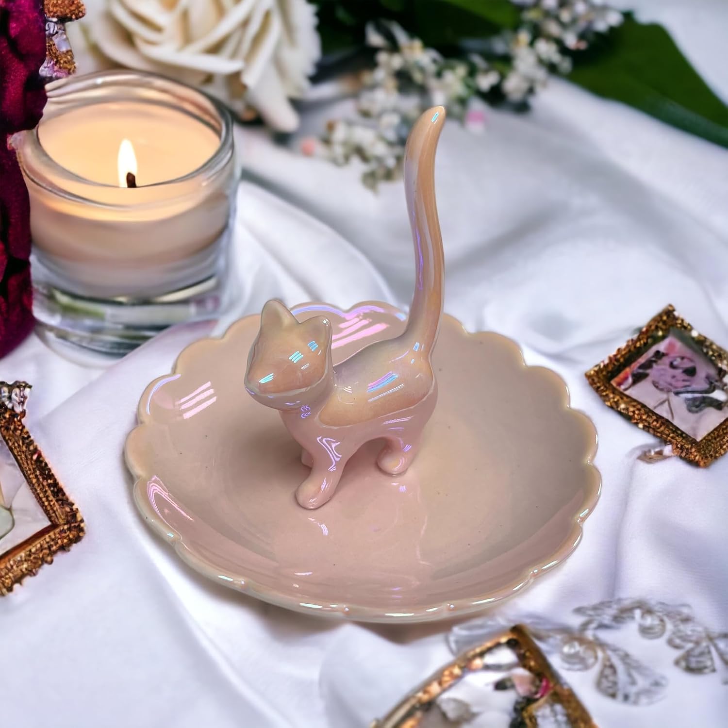 Cat Ring Holder Trinket Tray Ceramic Jewelry Dish Decorative Ring Holder/Trinket Tray / Pink