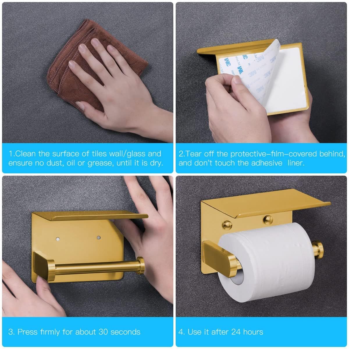 VAEHOLD Self Adhesive Toilet Paper Holder with Phone Shelf Stainless Steel Wall Mounted Toilet Paper Roll Holder