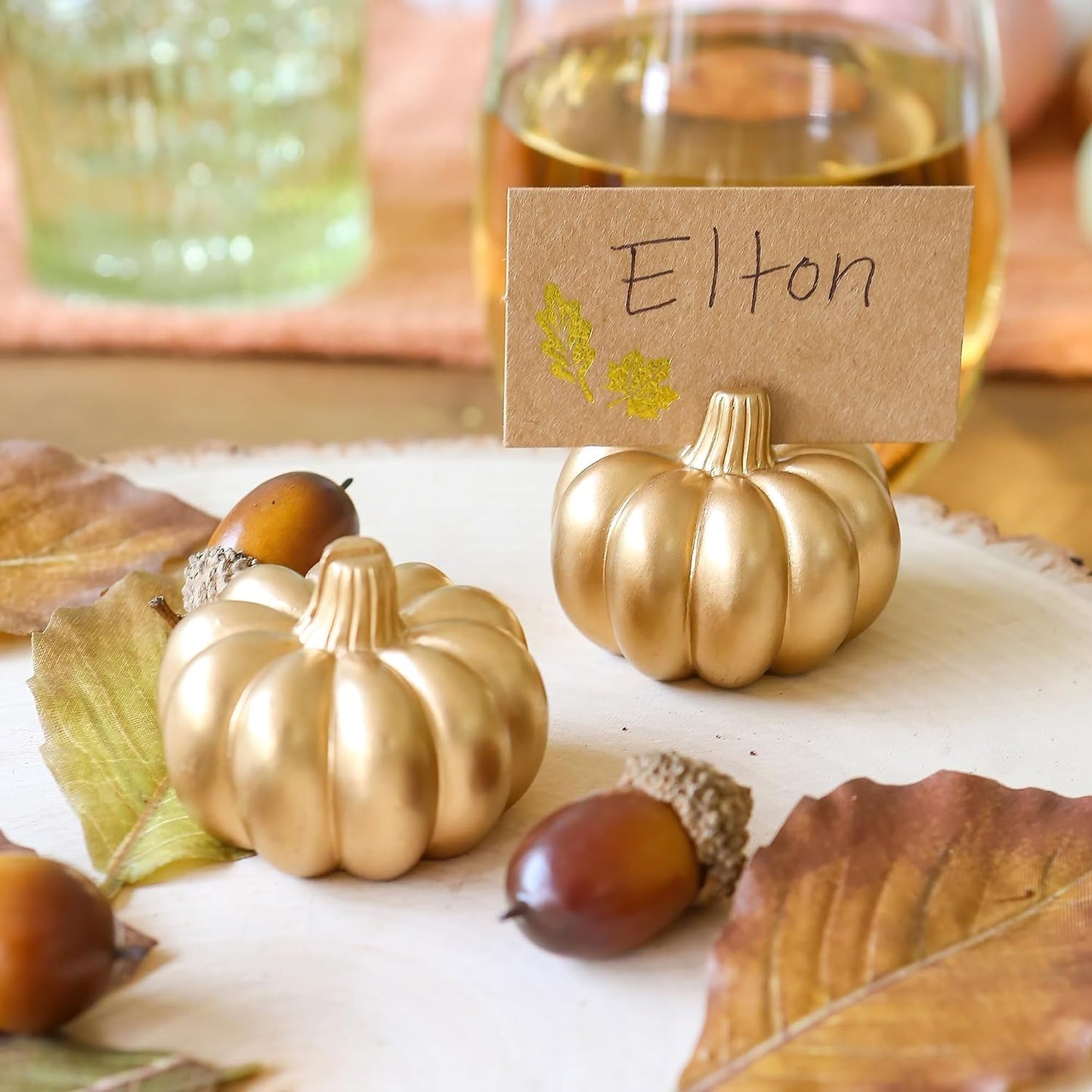 Kate Aspen 12pcs Fall Decor Gold Pumpkin Place Card Holder, Place Settings, Perfect for Thanksgiving Table Decor, Fall