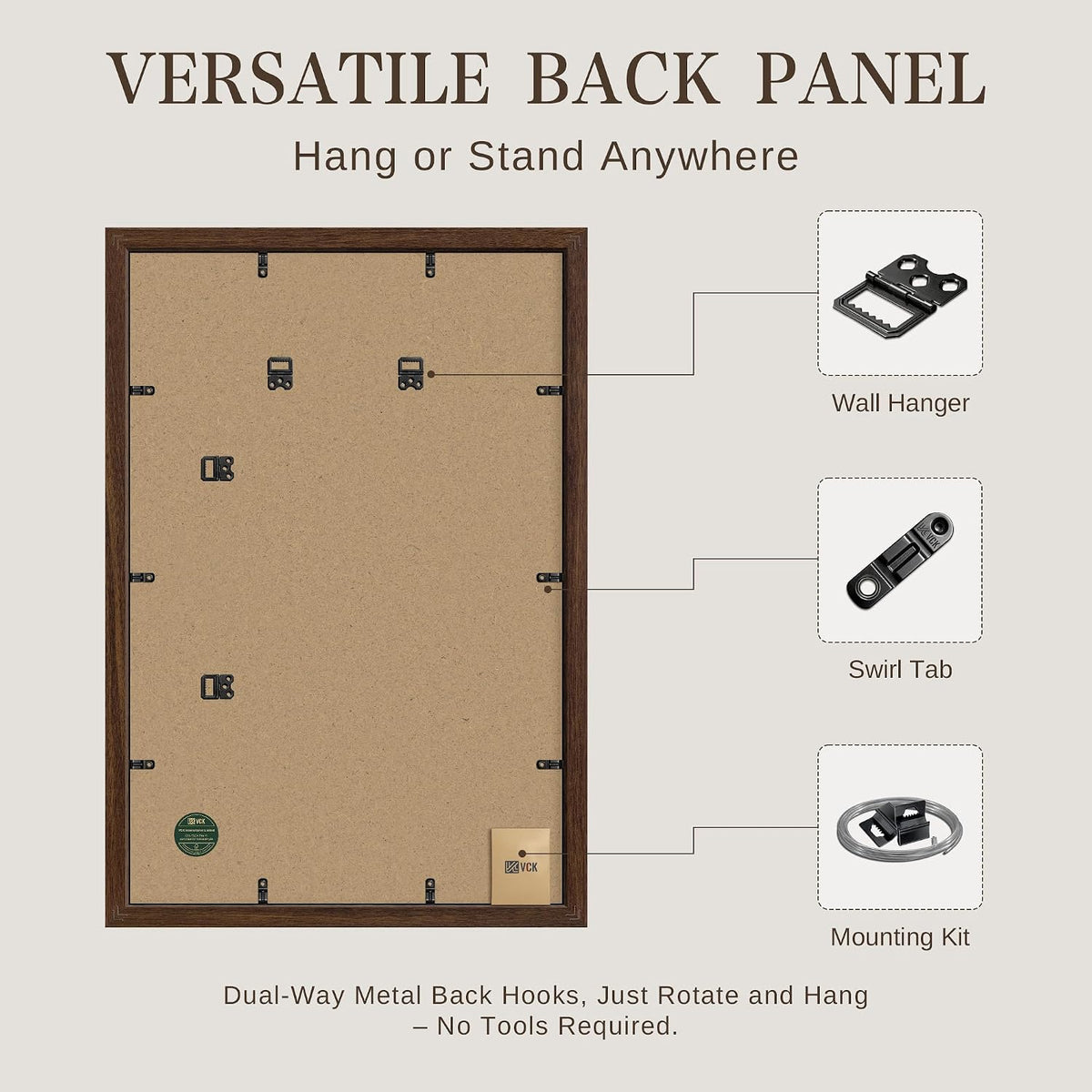 VCK 18x24 Frame Set of 6, Elegant Brown Wood Poster Frame | 1.1in Wide Border, Wall Hanging, HD Plexiglass