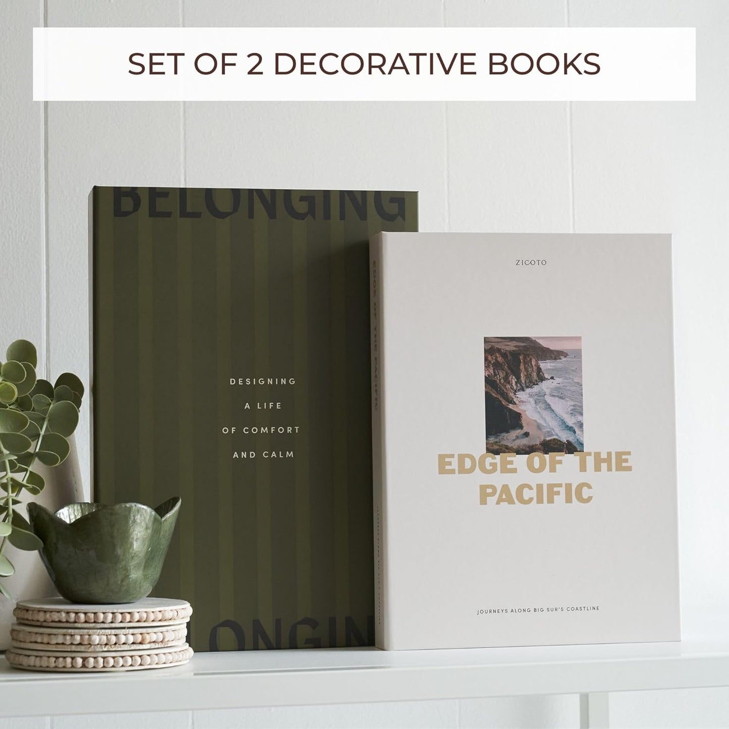 Decorative Books / Boxes Coffee Table / Olive & Cream / Set of 2