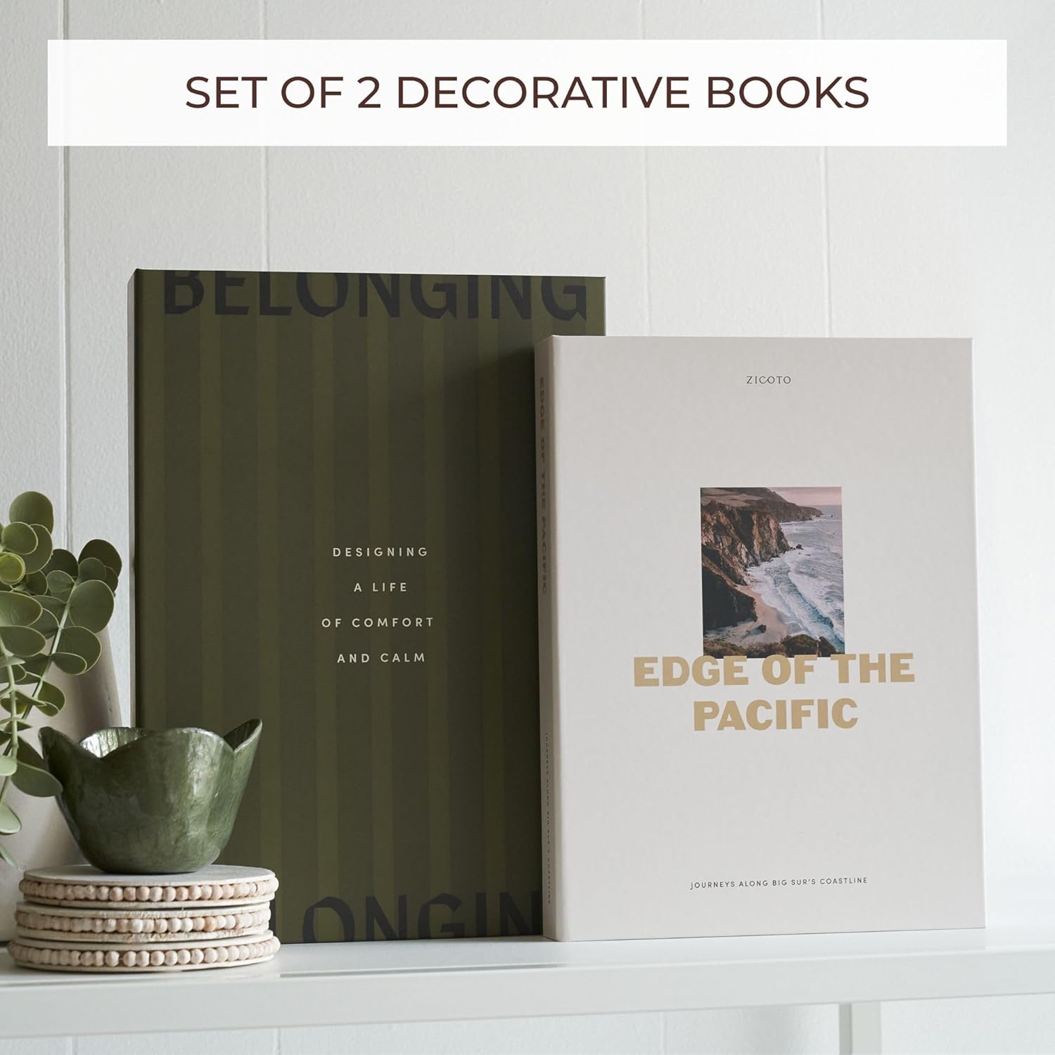 Decorative Books / Boxes Coffee Table / Olive & Cream / Set of 2