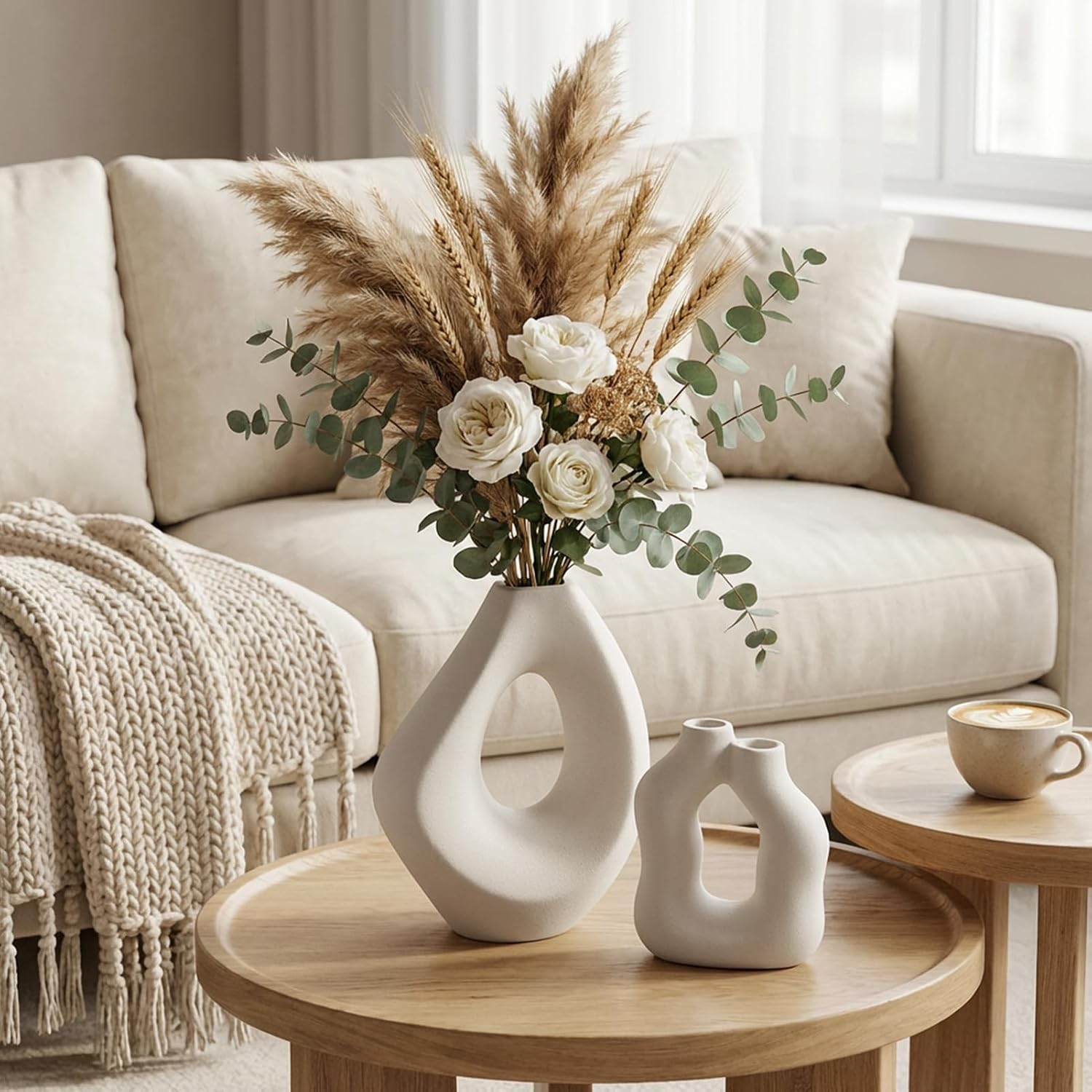 Ceramic Vase / Modern Donut Vases for Nordic Minimalist Boho Home Decor / Set of 2