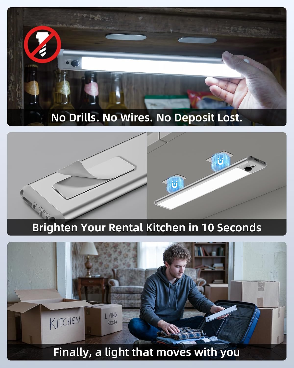 EZVALO Under Cabinet Lights, 14.5'' Motion Sensor Light Indoor Dimmable, 4000mAh Rechargeable Closet Lights 5700K with