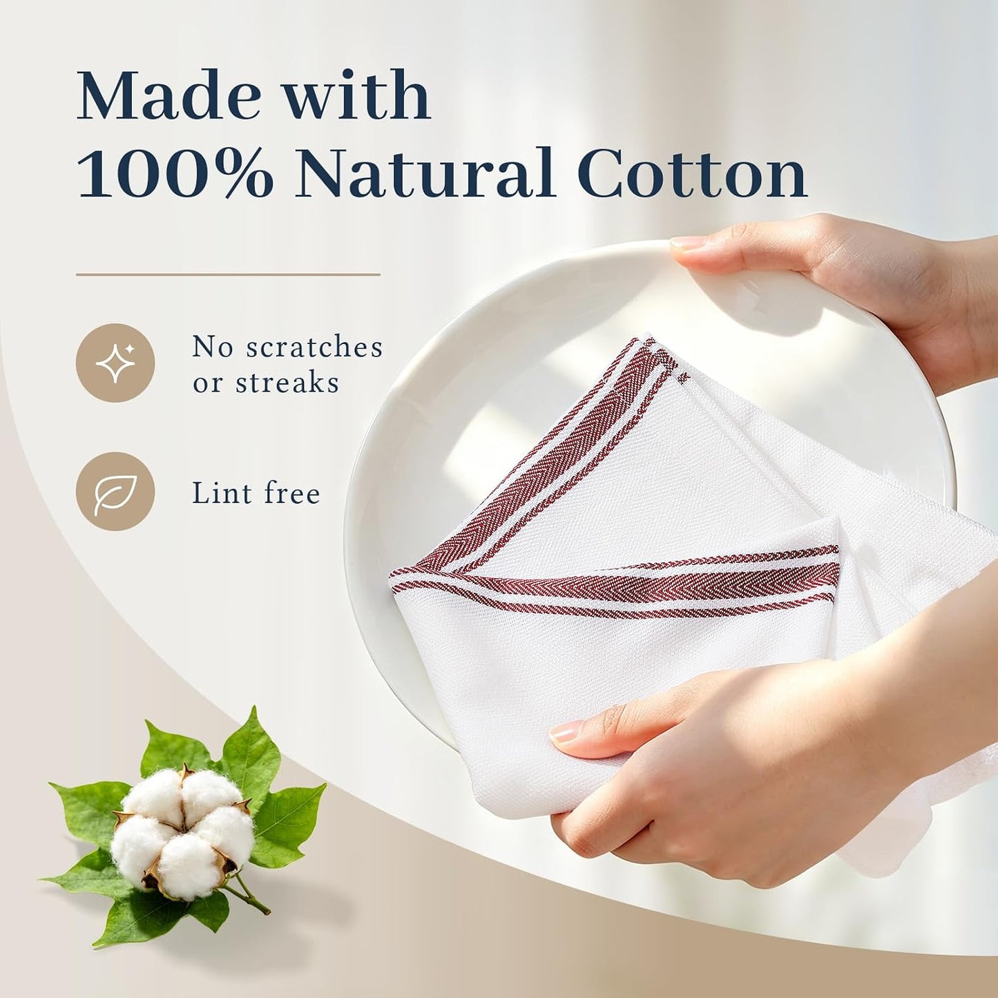 Homaxy 100% Ring Spun Cotton Kitchen Towels 24 Pack, Red Stripe | 15 x 25 Inch, Highly Absorbent Dish Towels for