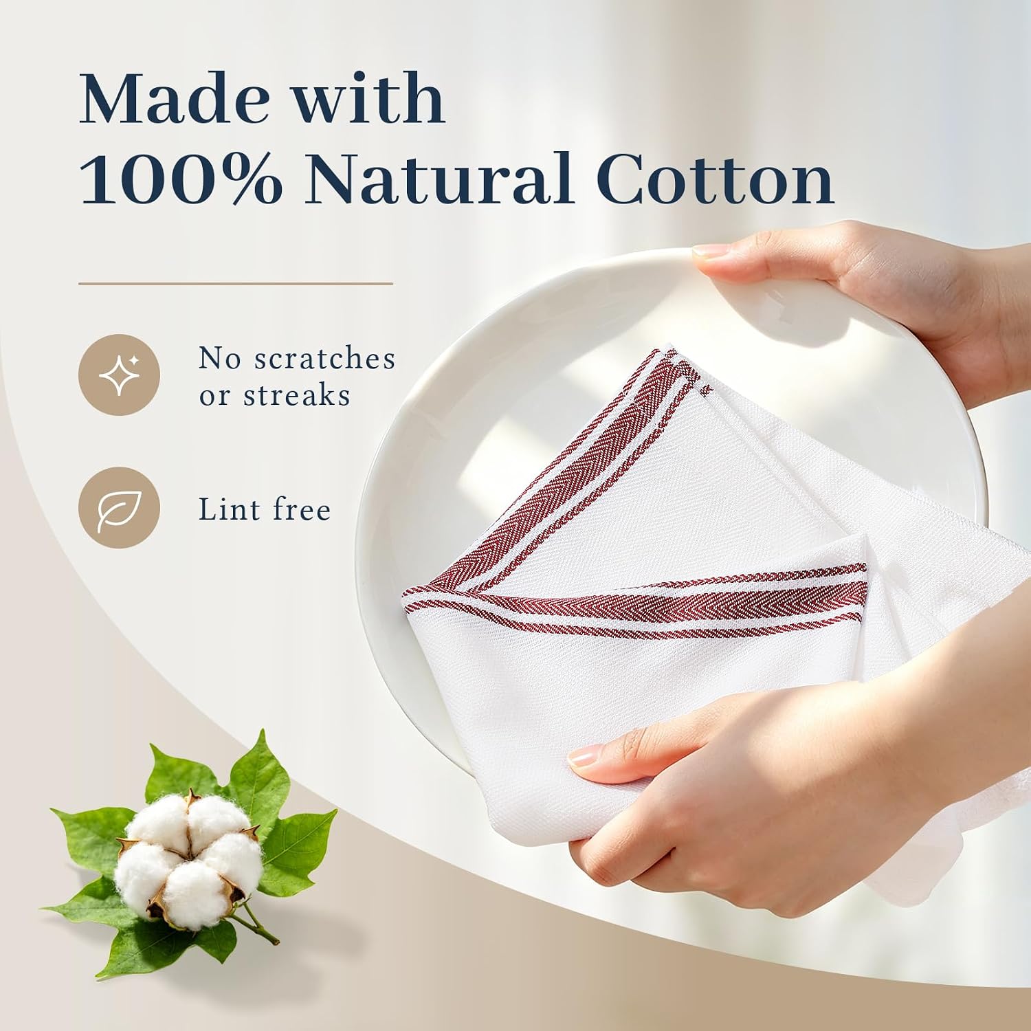 Homaxy 100% Ring Spun Cotton Kitchen Towels 24 Pack, Red Stripe | 15 x 25 Inch, Highly Absorbent Dish Towels for