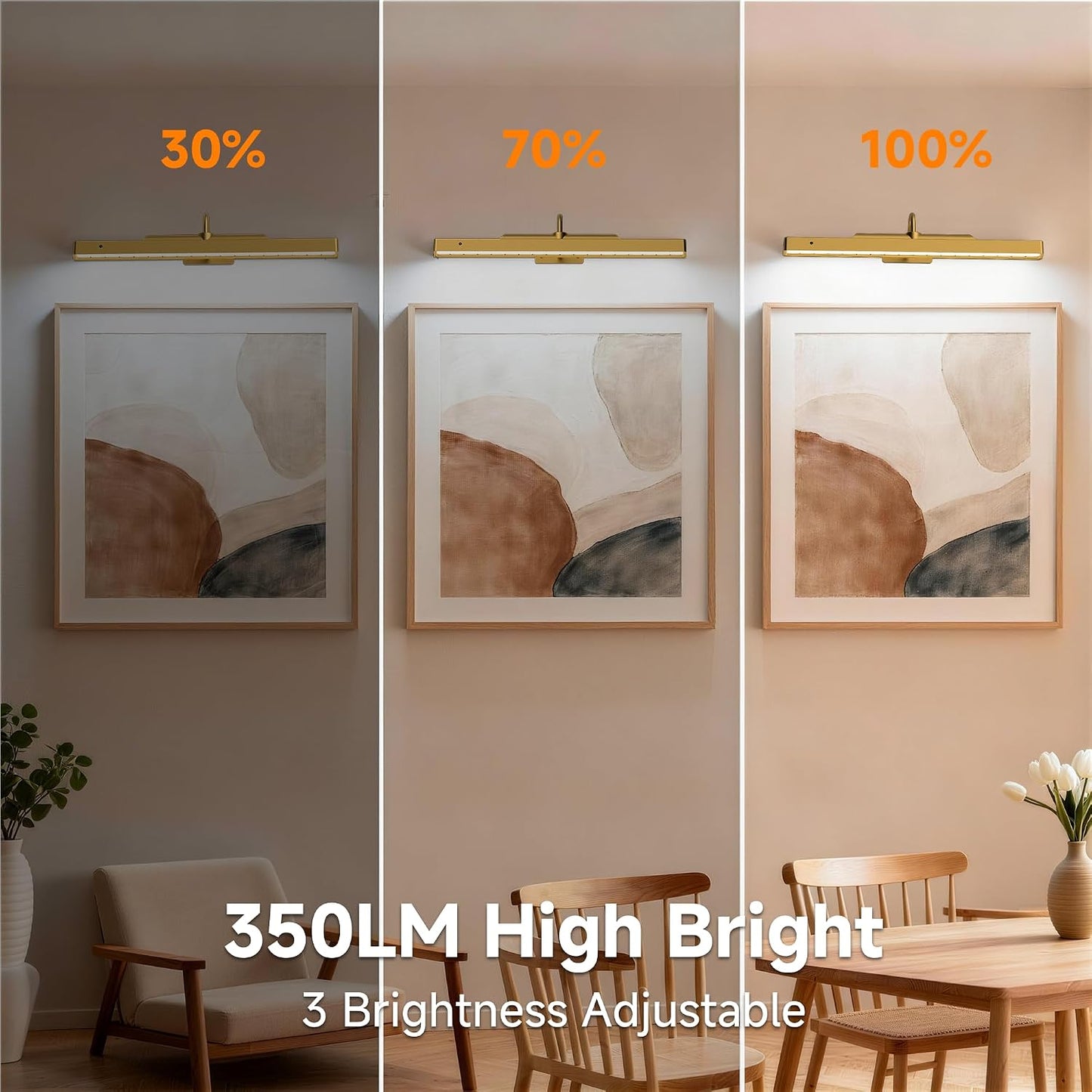 Picture Light Wireless, 5000mAh Battery Powered Art Light for Pictures, 350LM, Dimmable, Remote Control, 16in Wall