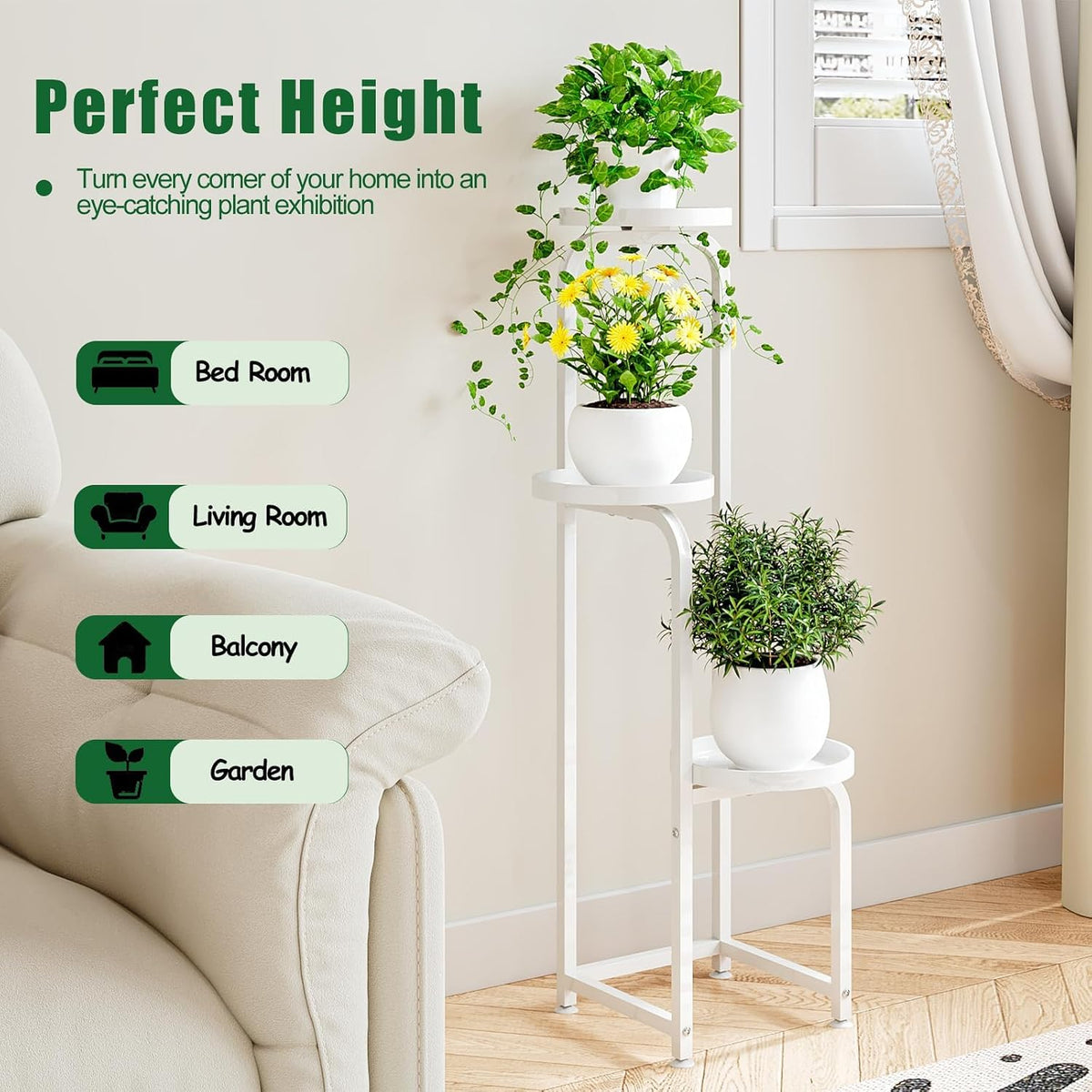 INGIORDAR Plant Stand Indoor Outdoor Corner Tiered Plant Shelf 3 Tier Metal | Space-saving Tiered Design Displays