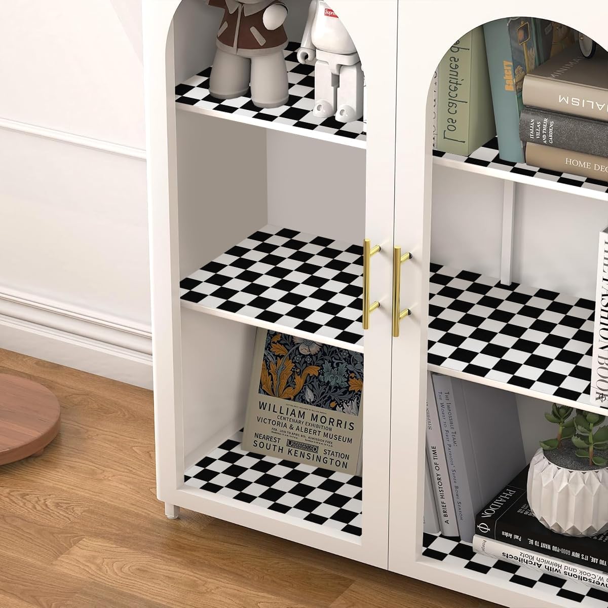 White Wallpaper Peel and Stick Checkered Contact Paper " Mosaic Checkered / 17.7 x 393.7 / Black