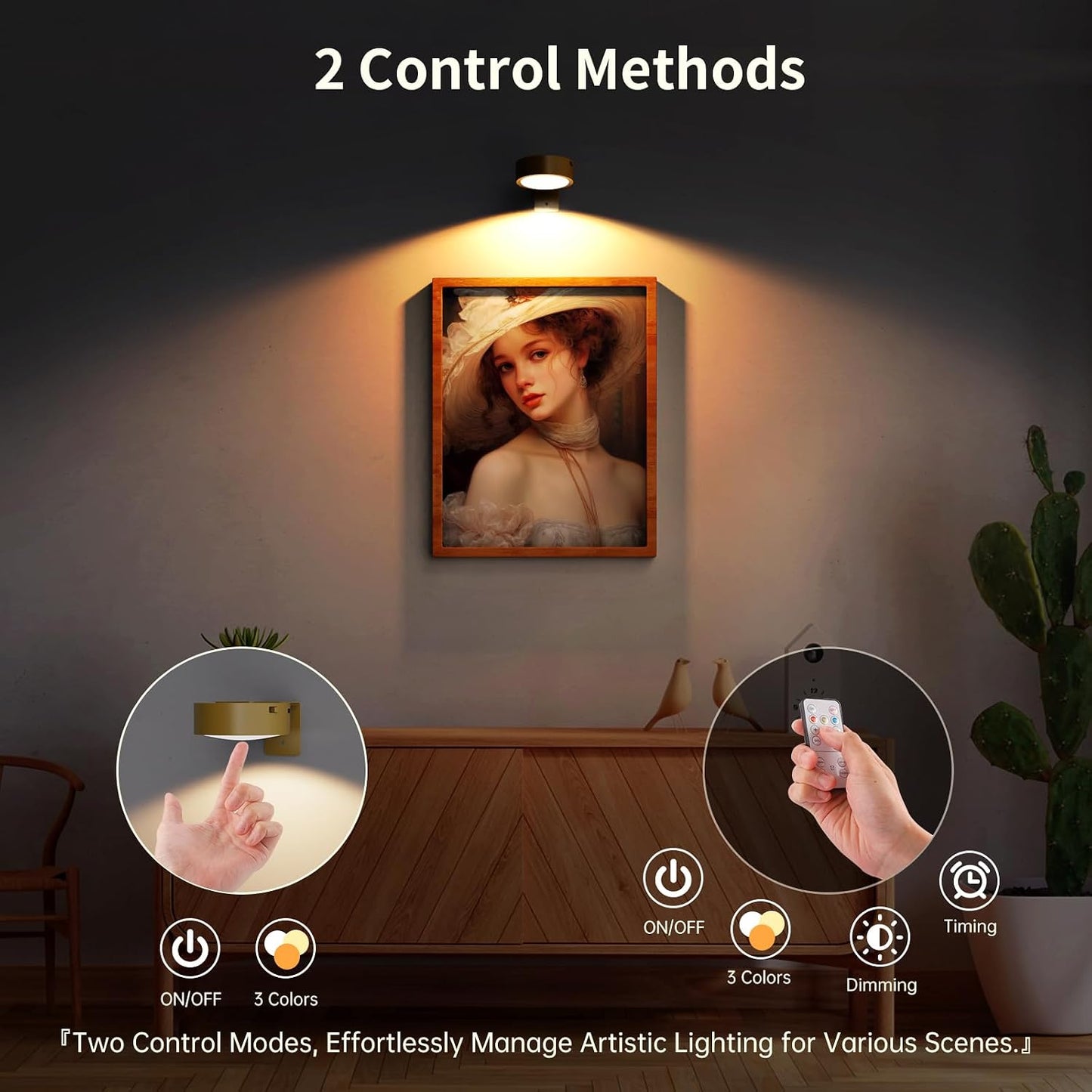 Narotood 6 Pack Picture Lights for Wall, Rechargeable Battery Operated Wall Lights, Picture Frame Lights with 3