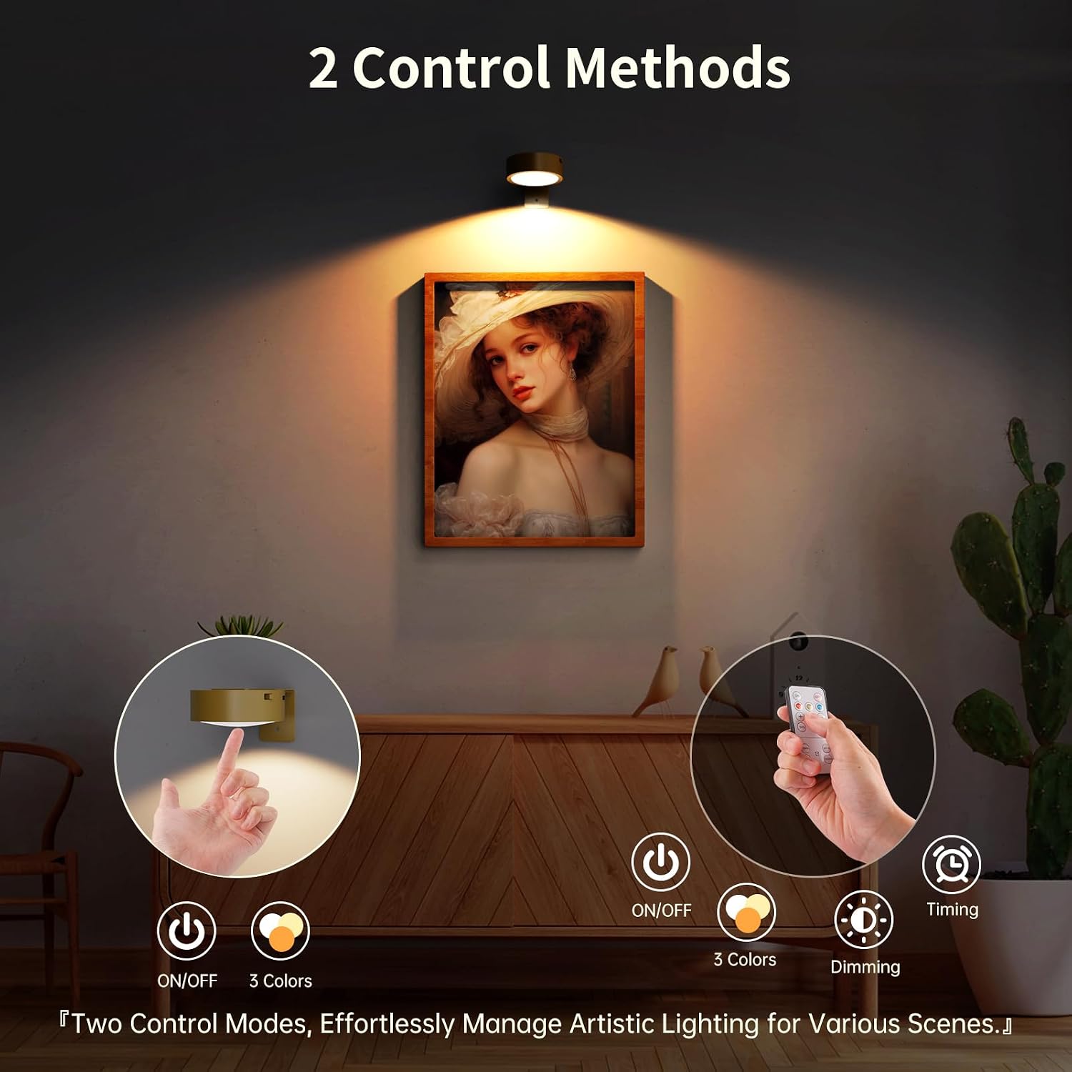 Narotood 6 Pack Picture Lights for Wall, Rechargeable Battery Operated Wall Lights, Picture Frame Lights with 3