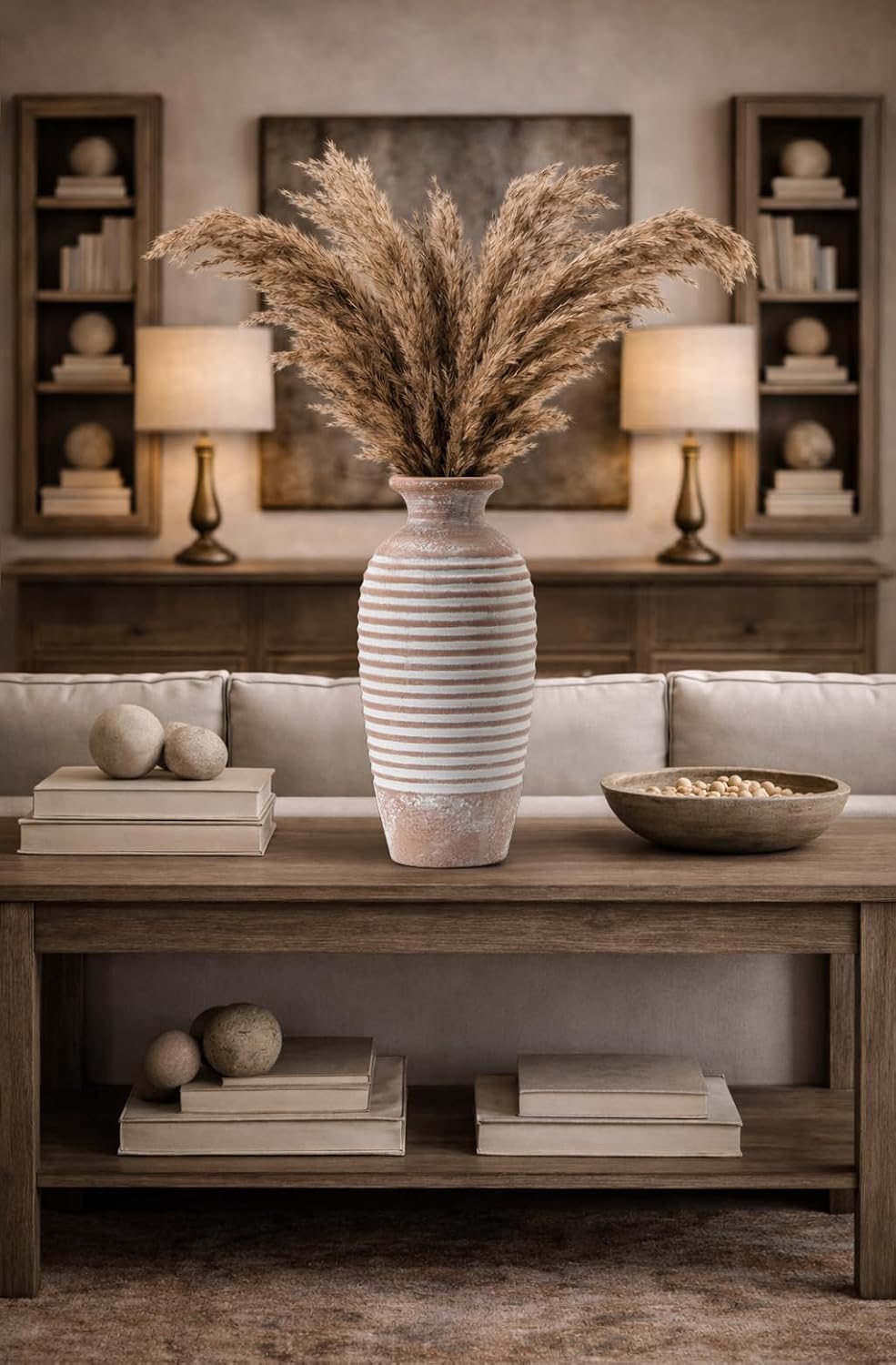 Large Ceramic Rustic Vase / Khaki / 14.4 / 14.4 Inch