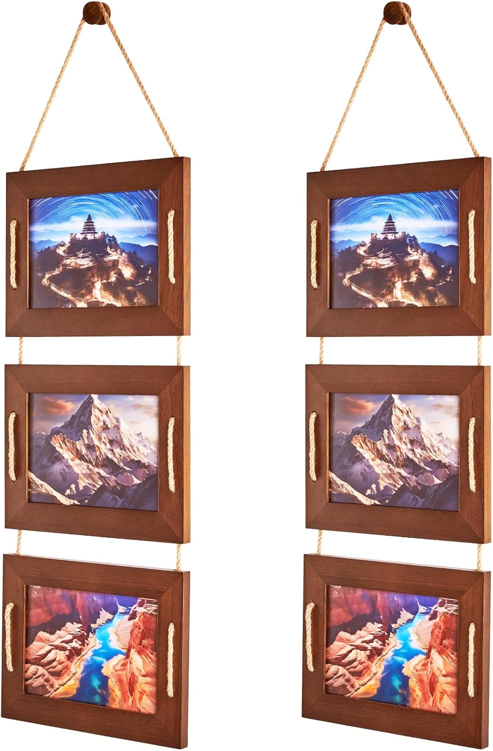 DLQuarts 5x7 Hanging Picture Frames Collage Wall Decor, 3 Opening 5x7 Matted to 3.5x5 Photo Rustic Wood Frame, Dark