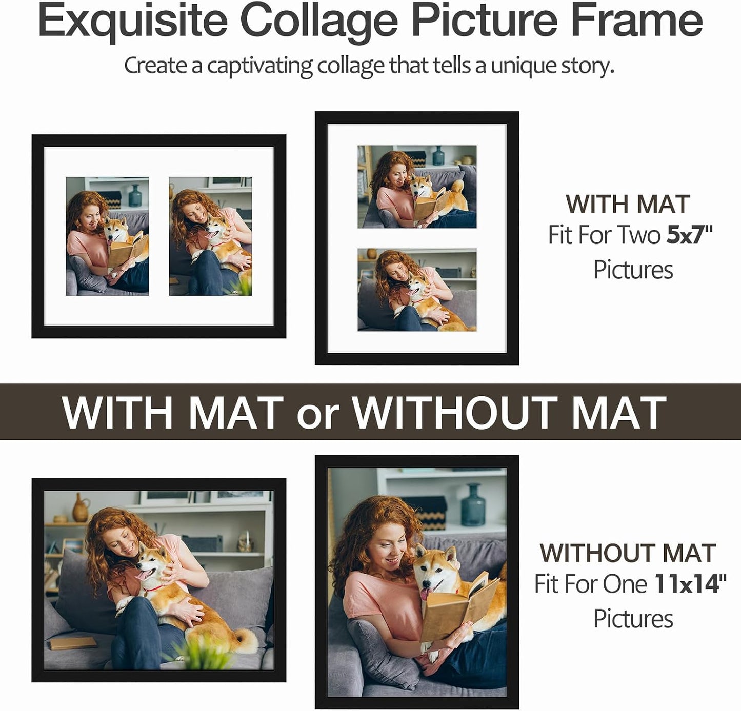 Golden State Art 11x14 Black Wood Frame - for Two 5x7 Pictures, 2 Pack | Matted to Double 5x7 Picture,Solid Wood