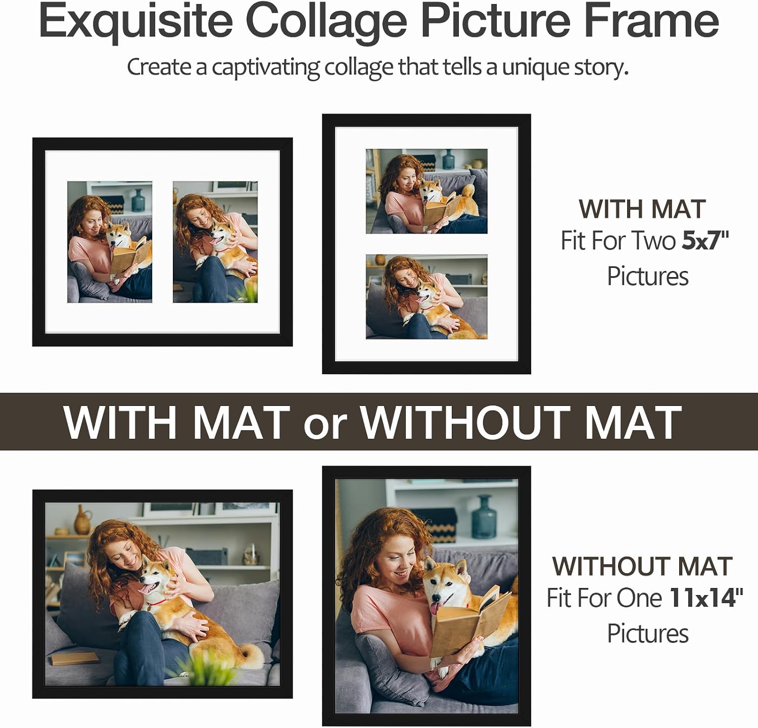 Golden State Art 11x14 Black Wood Frame - for Two 5x7 Pictures, 2 Pack | Matted to Double 5x7 Picture,Solid Wood