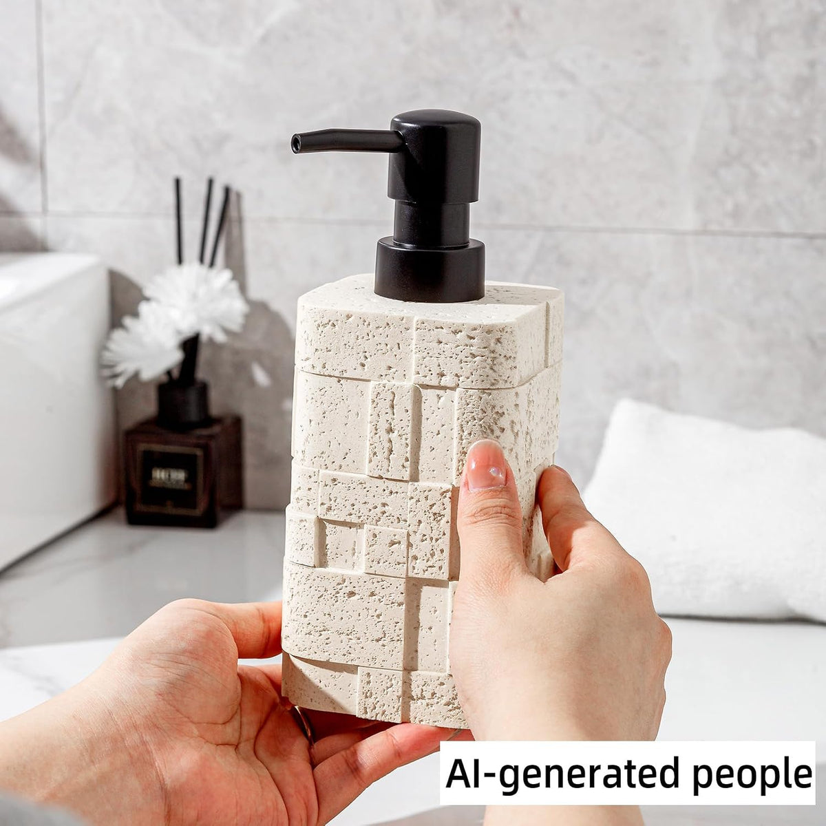 Soap Dispensers,2 PCS,13.53 OZ,Luxurious Faux Travertine,Cream | Modern,Hand Dish Lotion Shampoo and Conditioner