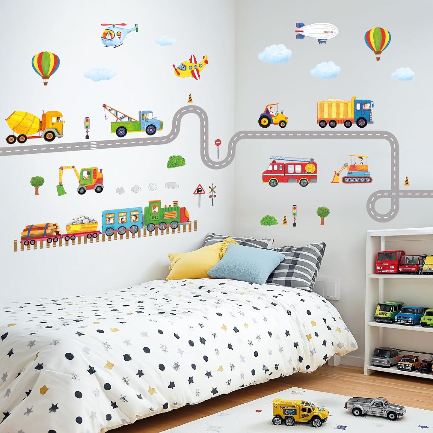 SG2-2107 Wall Decals Car Truck Tractor Road Stickers for Kids Boys / Construction Transportation