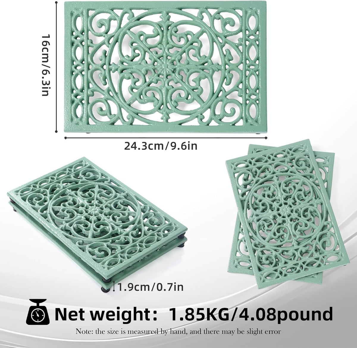 Notakia 9.6 x 6.3 Inch Cast Iron Trivet Set, Large Metal Trivets for Hot Dishes Pots Pans Decorative Kitchen Trivets