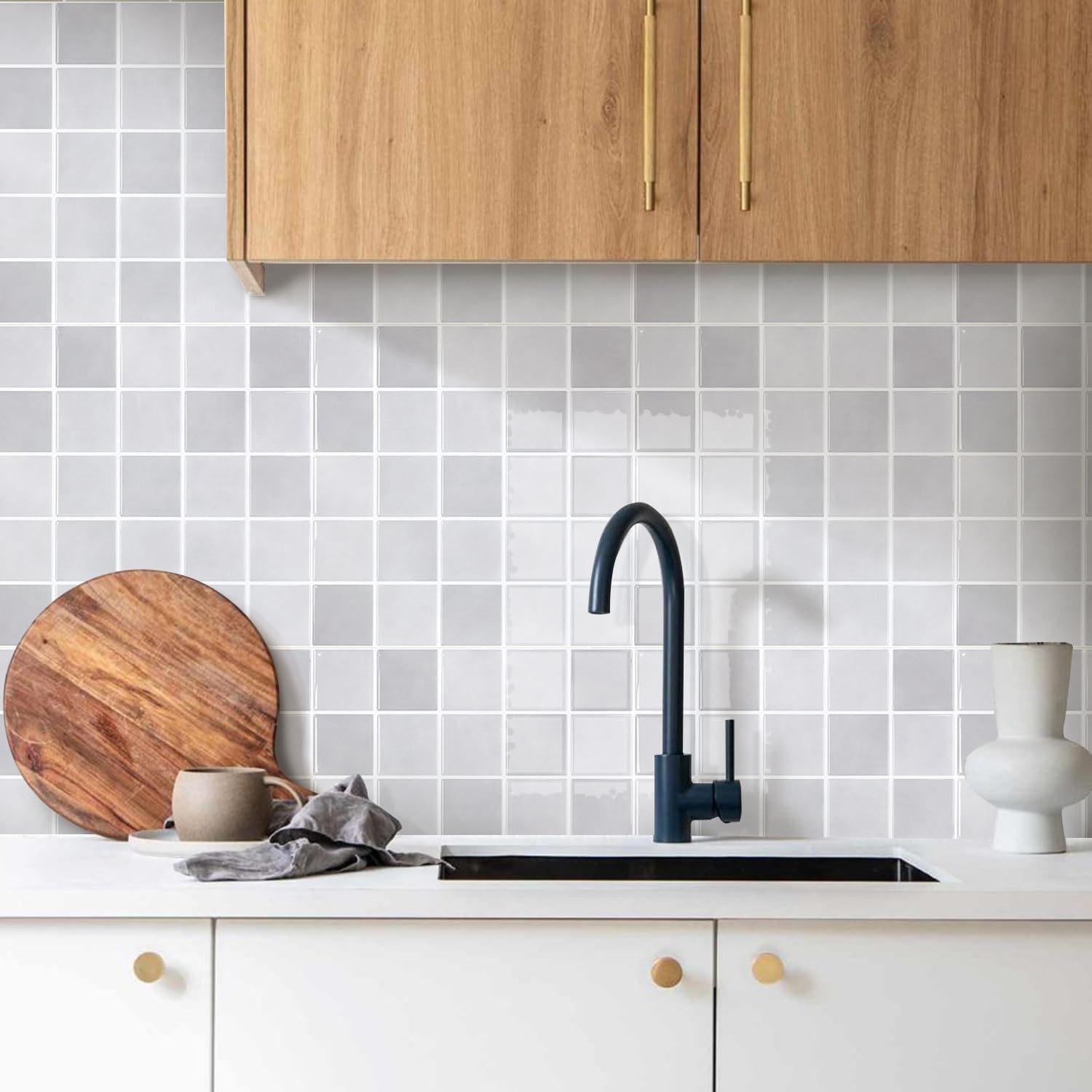 Thicker Peel and Stick Backsplash Tiles- of "- 3D / ST-SM-Q / Light Gray / 12 x 12 / Set of 10