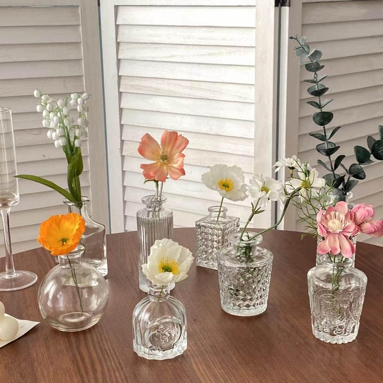 Small Glass Ball Bud Vase / Clear / Set of 12