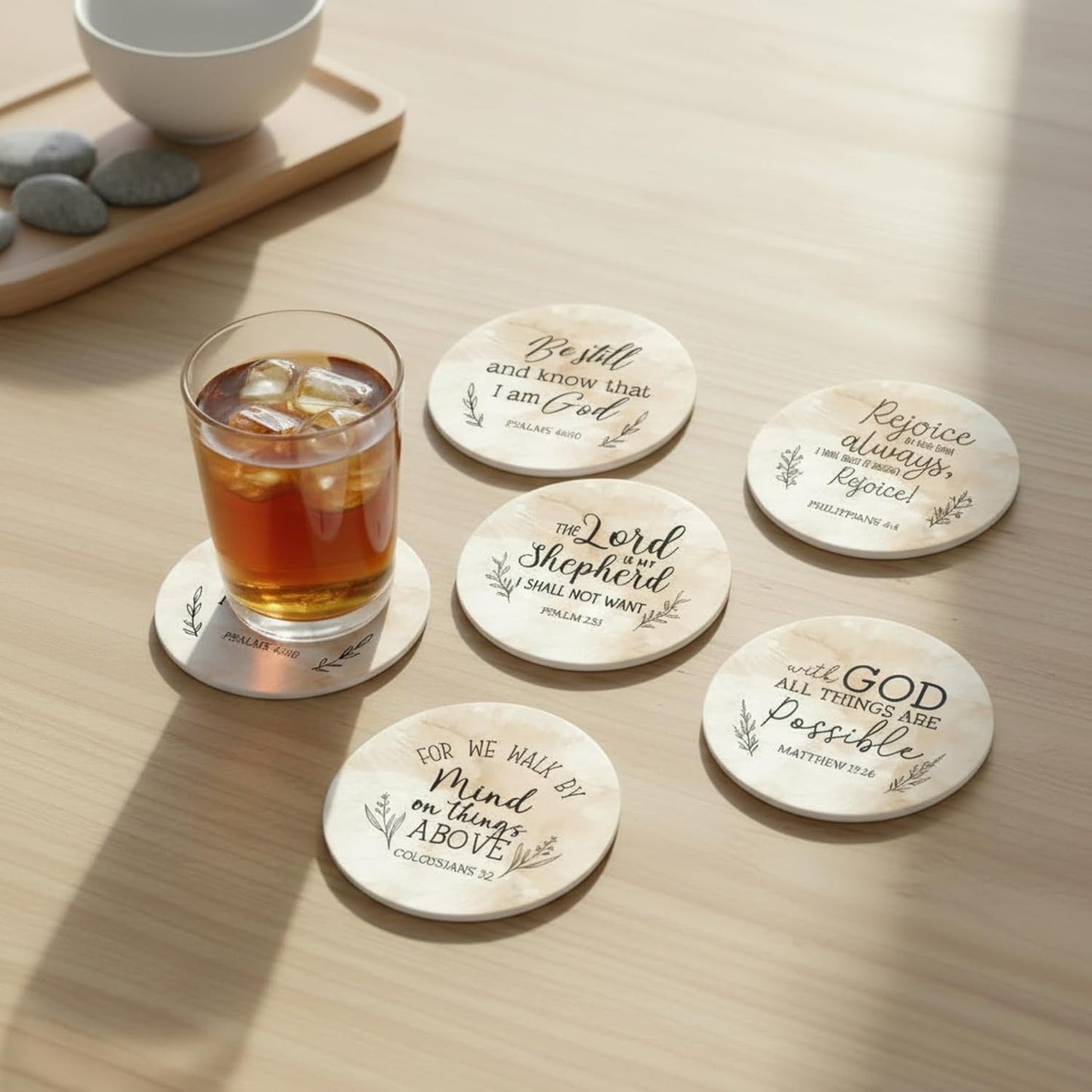 Holder- Ceramic Absorbent Drink Coasters / Blessed / Set of 6