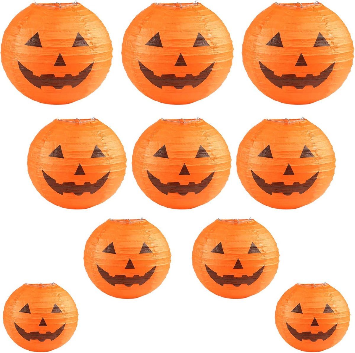 Kesoto Halloween Jack-O-Lantern Paper Lanterns Halloween Pumpkin Hanging Paper Lantern for Home Outdoor Decoration, Multi-Sized, Pack of 10