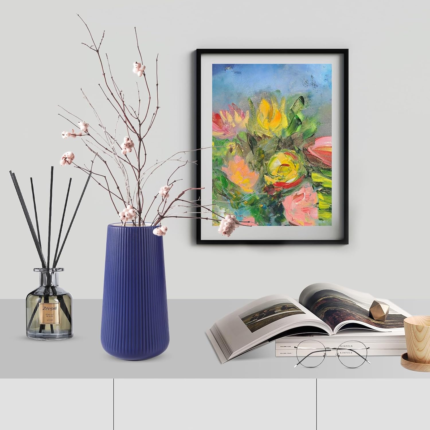 Ceramic Vase / Small Flower Vase for Pampas Grass / Navy Blue