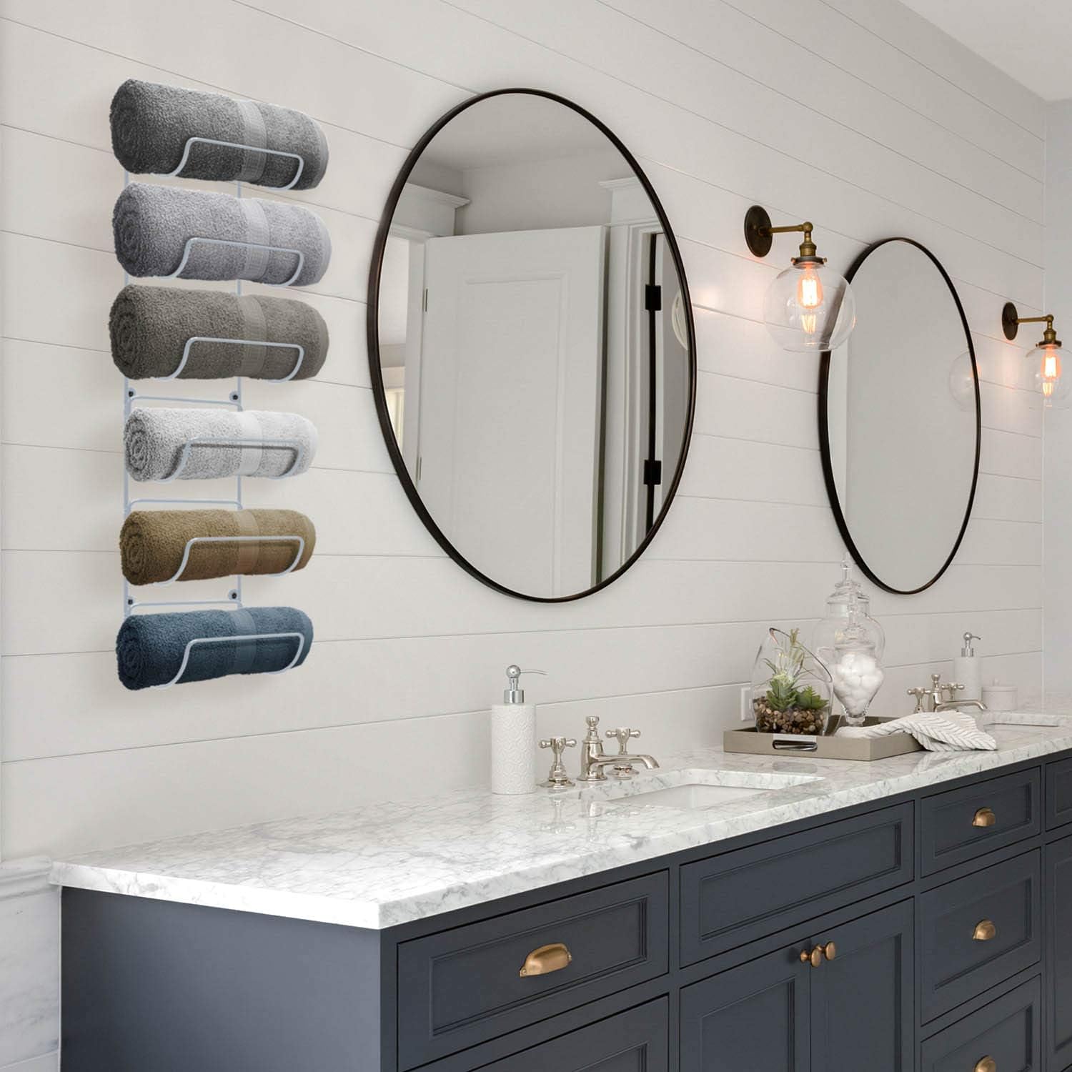 Sorbus Towel Rack, 6-Compartment Wall-Mount, Wall-Mounted (White) | Powder-coated metal holder with six compartments