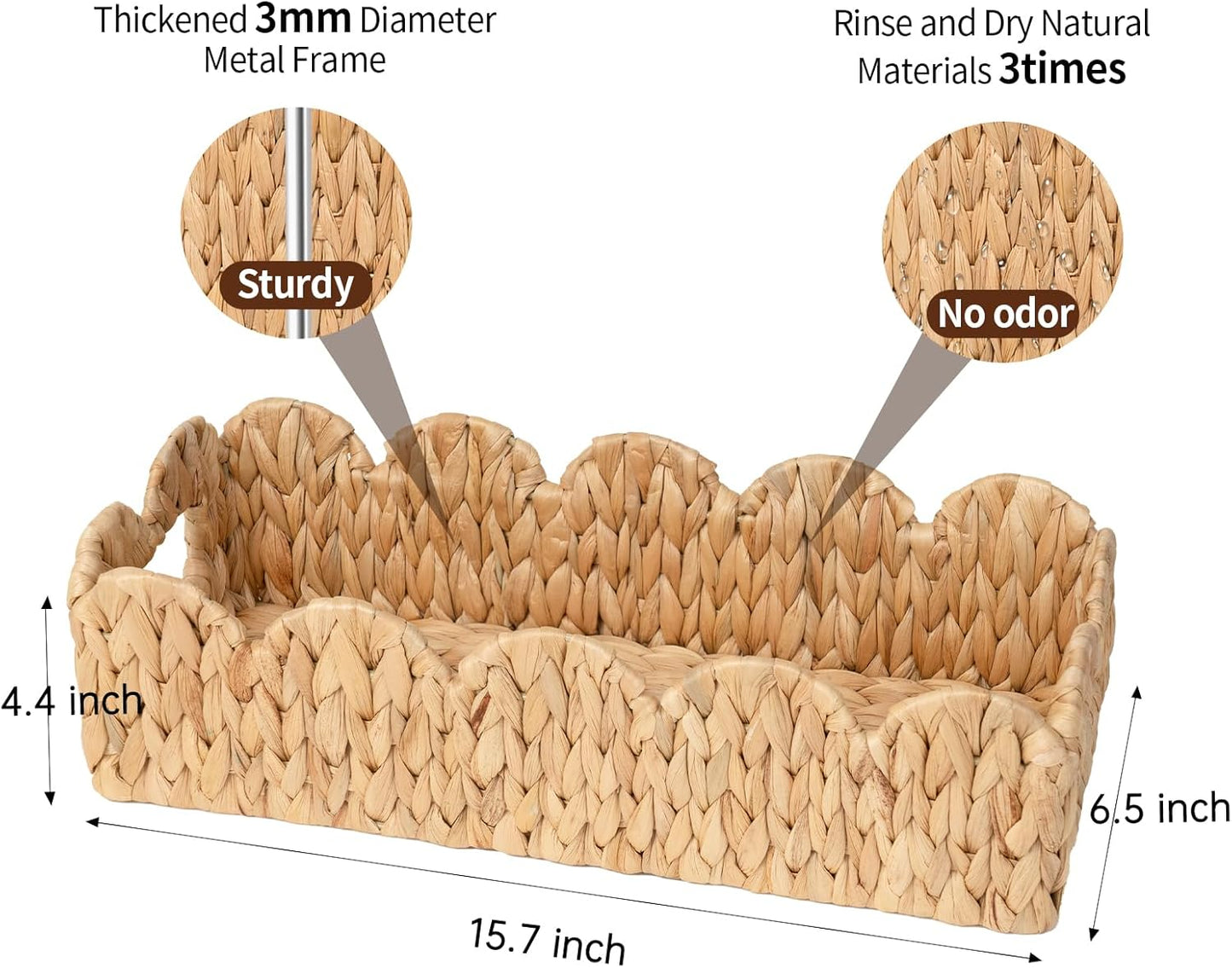 Scalloped Edge Wicker Basket for Toilet Paper Storage / Rectangle